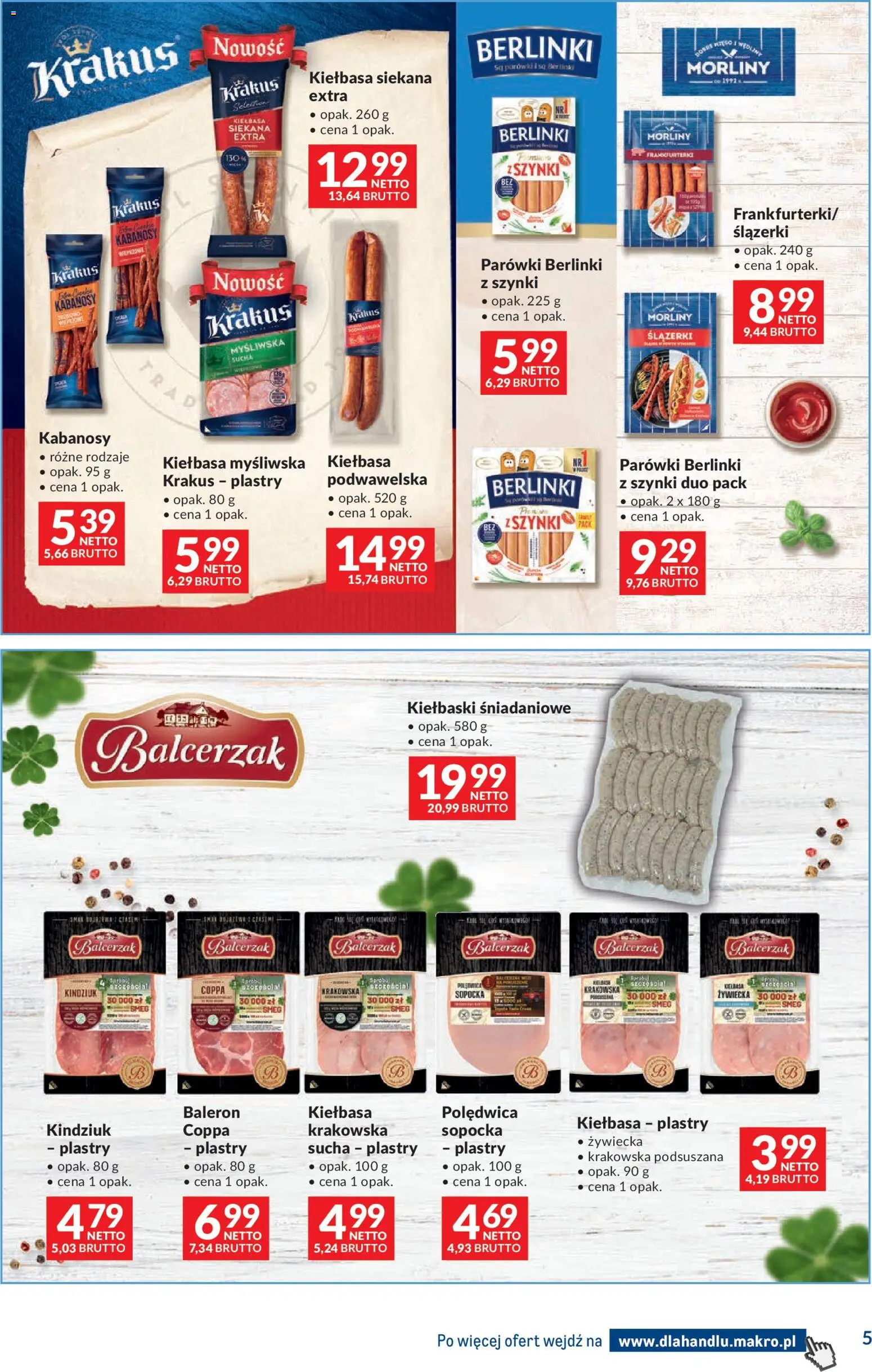 Makro gazetka - Dystrybucja do sklepów od 27.10.2026 | Strona: 5 | Produkty: Kiełbasa, Parówki berlinki, Myśliwska, Kiełbasa myśliwska
