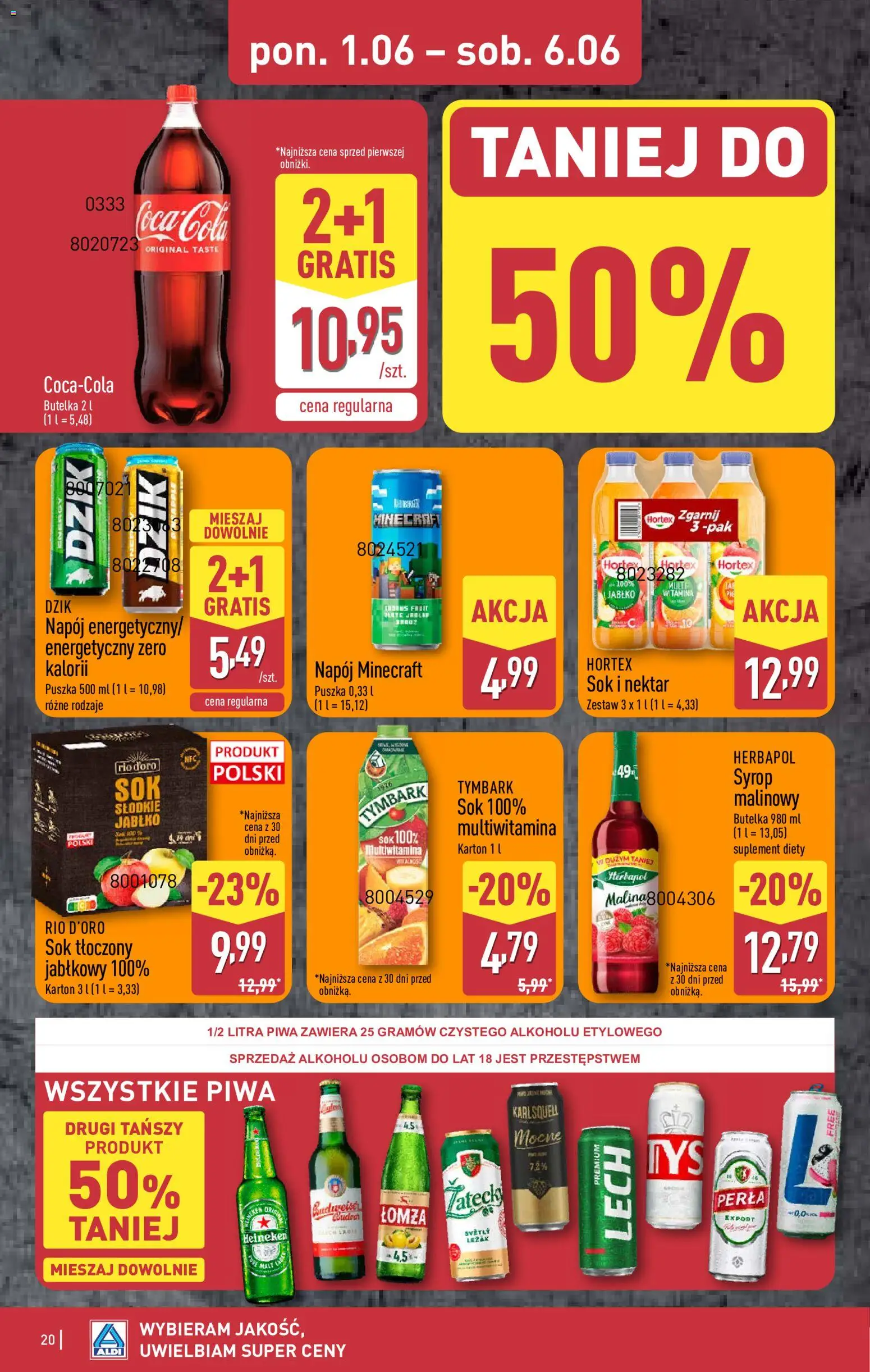 Aldi gazetka od 01.06.2026 | Strona: 20 | Produkty: Syrop, Leżak, Sok, Heineken