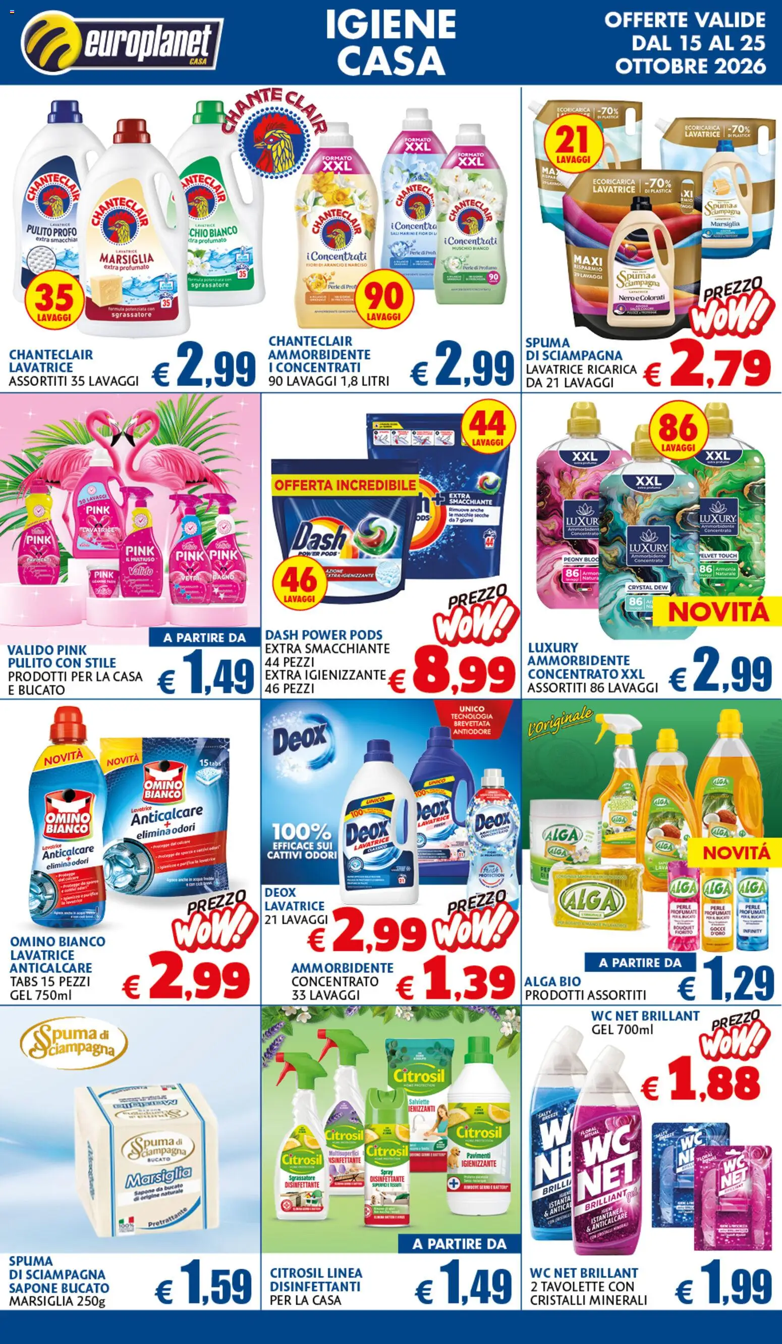 Volantino Europlanet Casa del 15/10/2026 | Pagina: 7 | Prodotti: Sapone, Spray disinfettante, Fiori, WC
