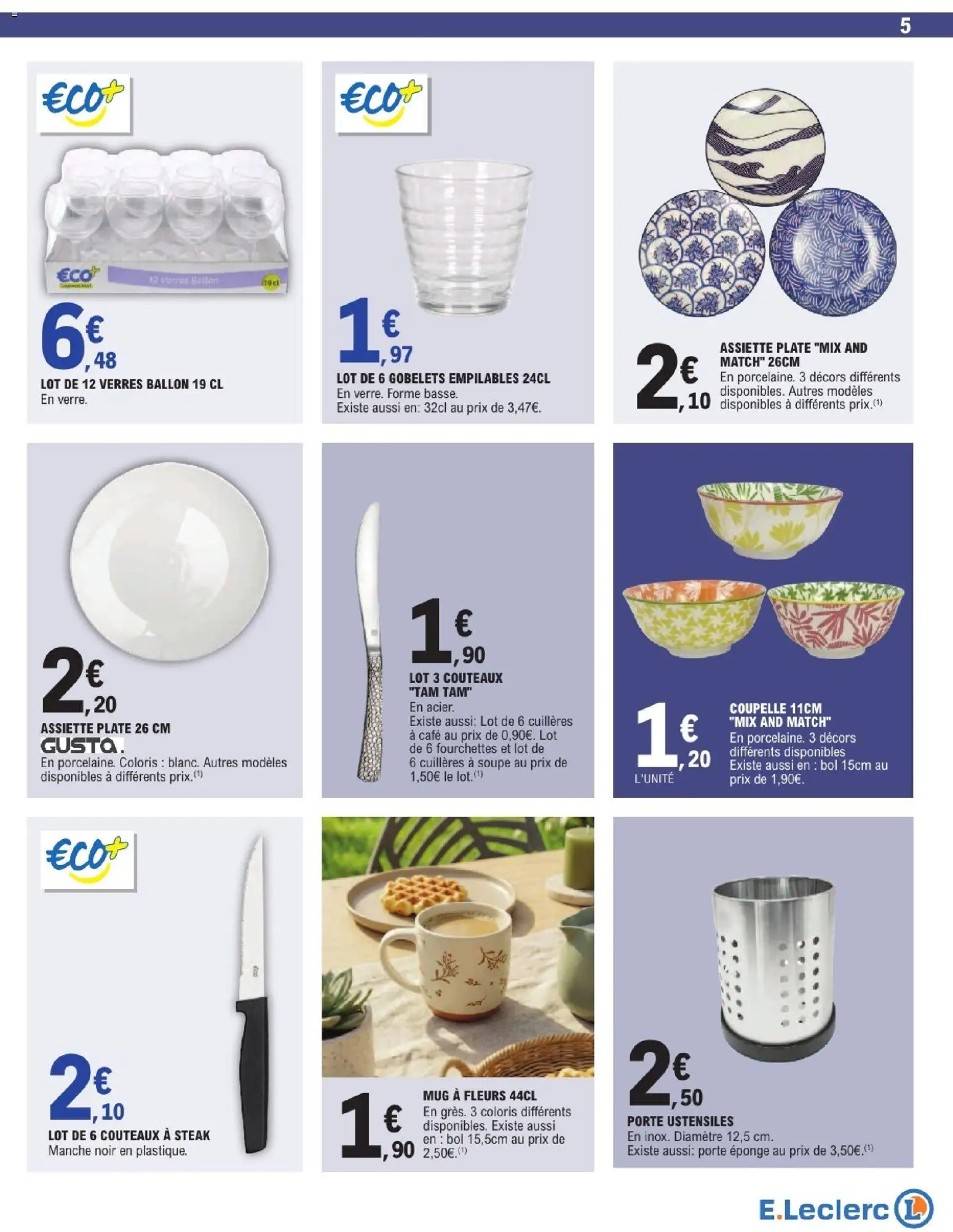 {H1} | Page: 5 | Produits: Cuillères, Porte, Verres, Coupelle