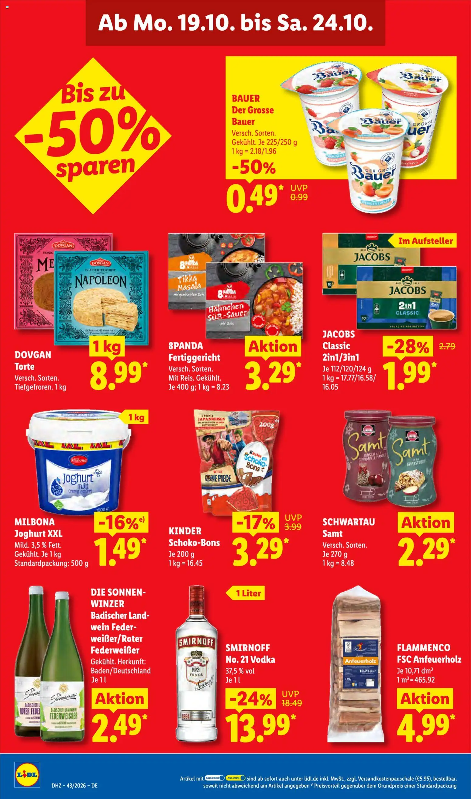 Lidl Německo leták od 19.10.2026 | Strana: 24 | Produkty: Schoko Bons, Milbona, Jacobs, Kinder