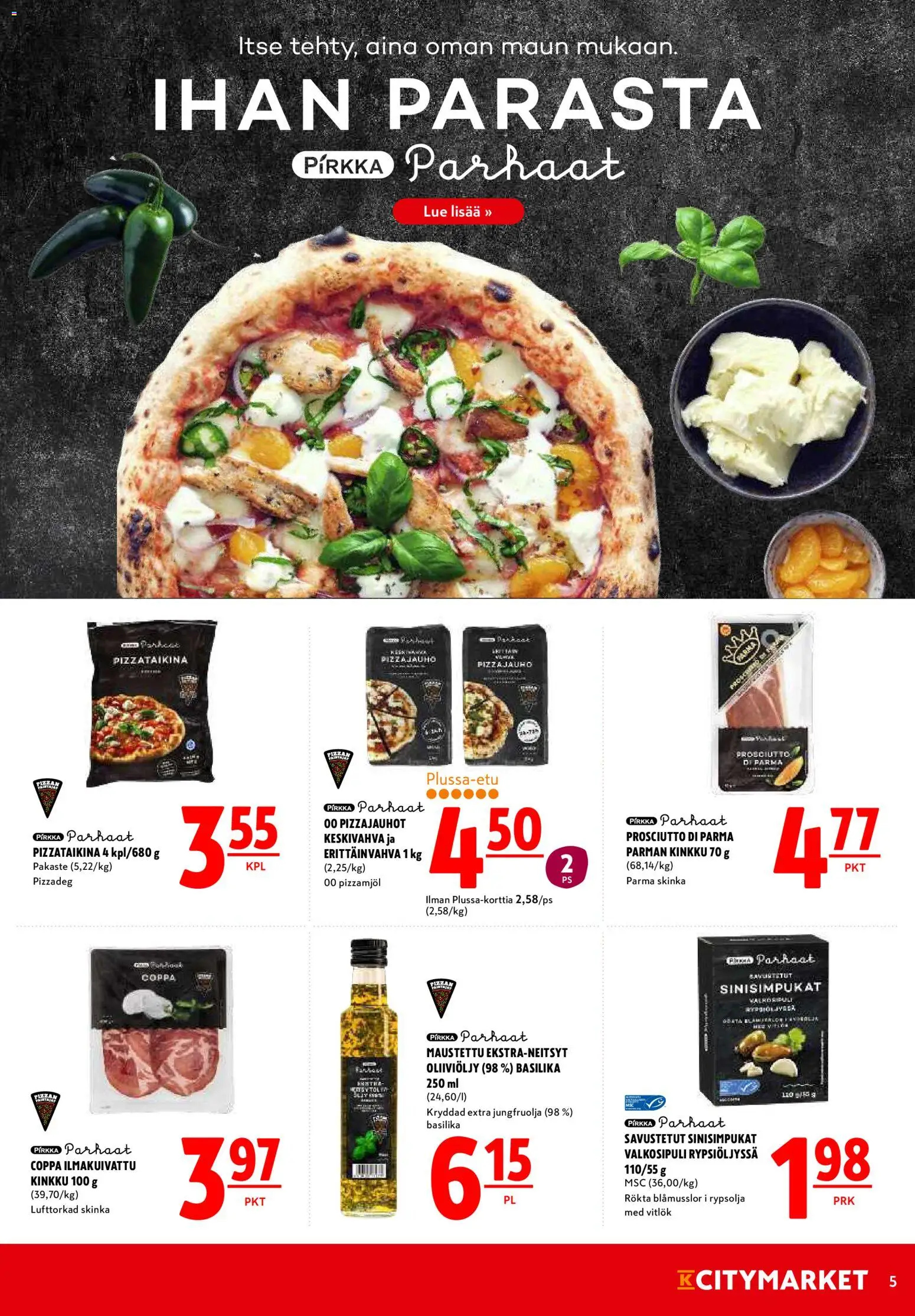 K-Citymarket tarjoukset – voimassa 20/07/2026 alkaen | Sivu: 5 | Tuotteet: Ilmakuivattu kinkku, Valkosipuli, Oliiviöljy, Basilika