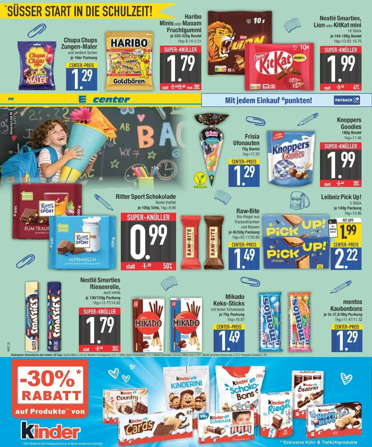 E center Prospekt München (ab 07.09.2026) zum Blättern | Seite: 20 | Produkte: Kinder schokolade, Rum, Ritter sport, Smarties