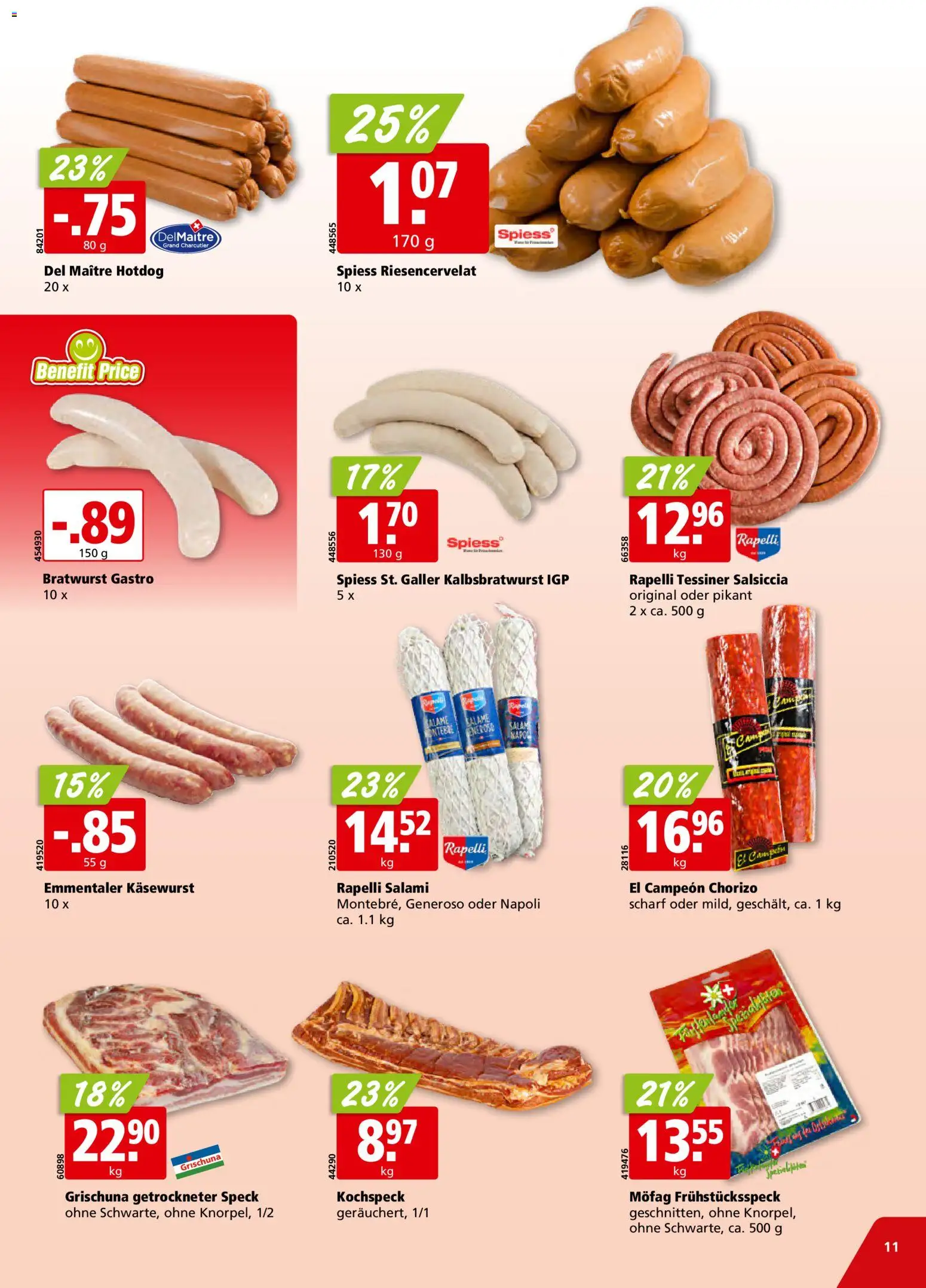 Aligro aktionen Schlieren, Gossau SG, Frauenfeld, Rapperswil-Jona, Sargans, Bern – gültig ab 13.07.2026 | Seite: 11 | Produkte: Salami, Salat