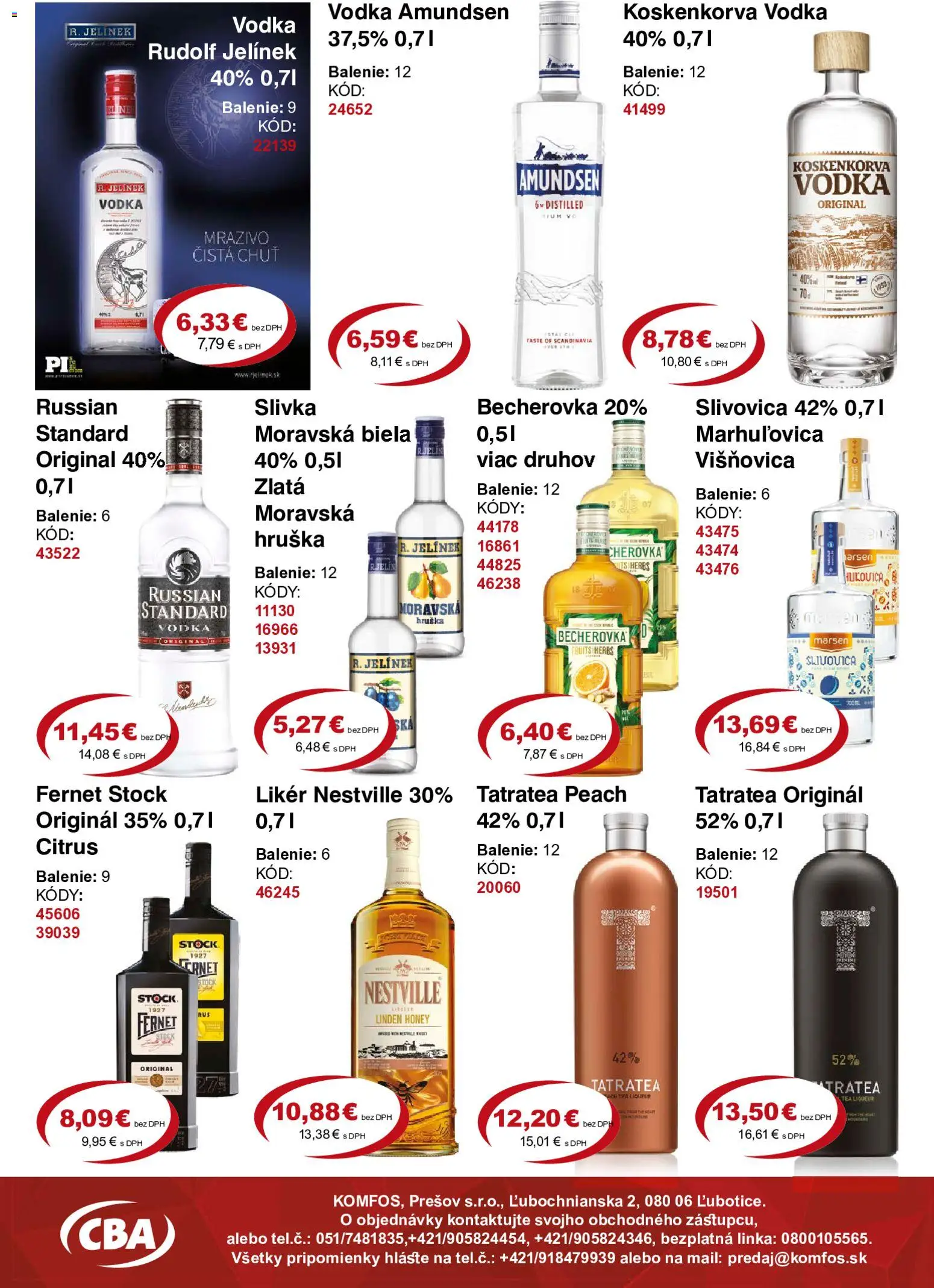 Nové CBA Komfos akcie – leták je platný od 21.08.2026 | Strana: 11 | Produkty: Becherovka, Russian Standard, Slivovica, Vodka