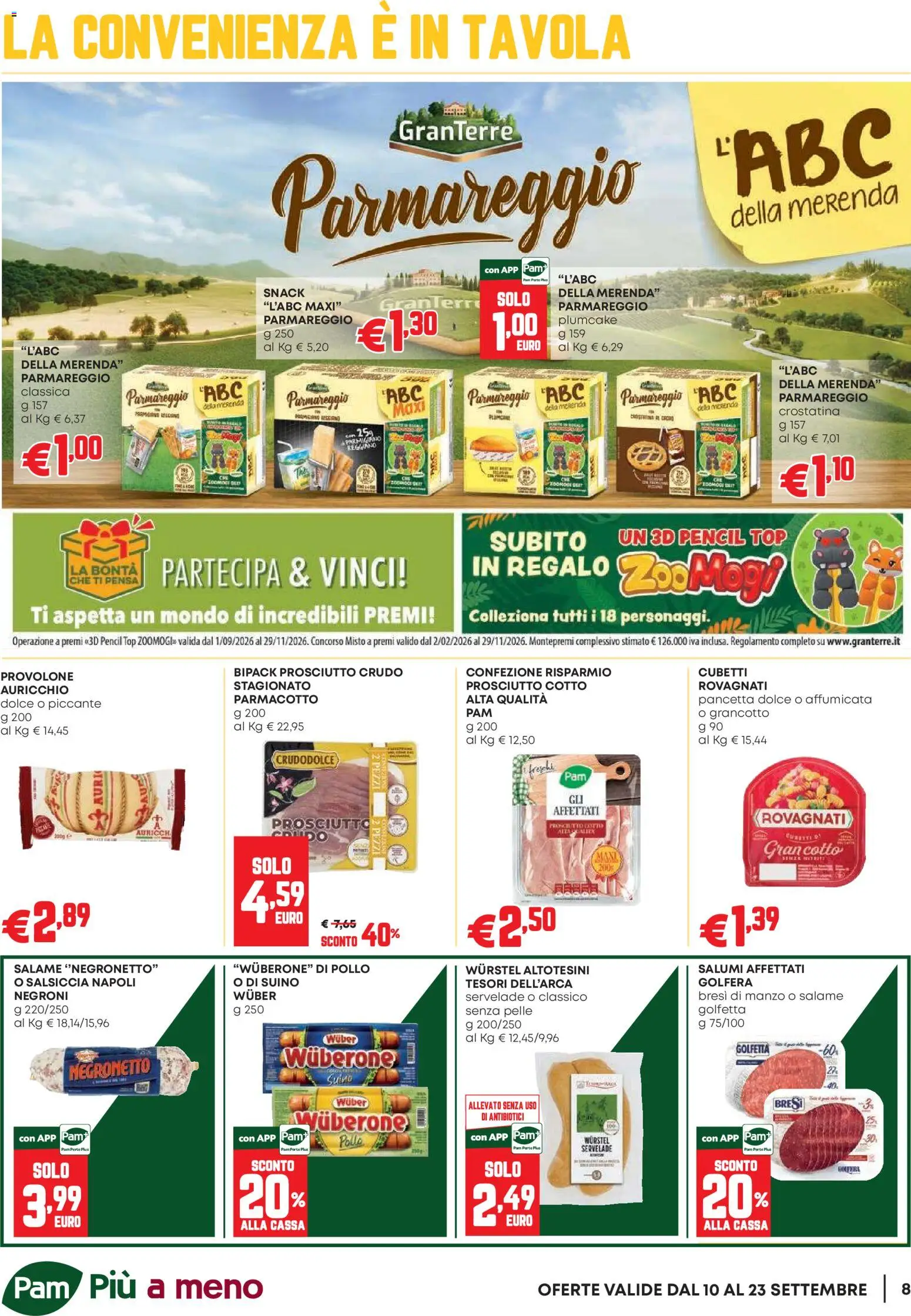 Volantino PAM del 10/09/2026 | Pagina: 8 | Prodotti: Pancetta, Suino, Salsiccia, Plumcake