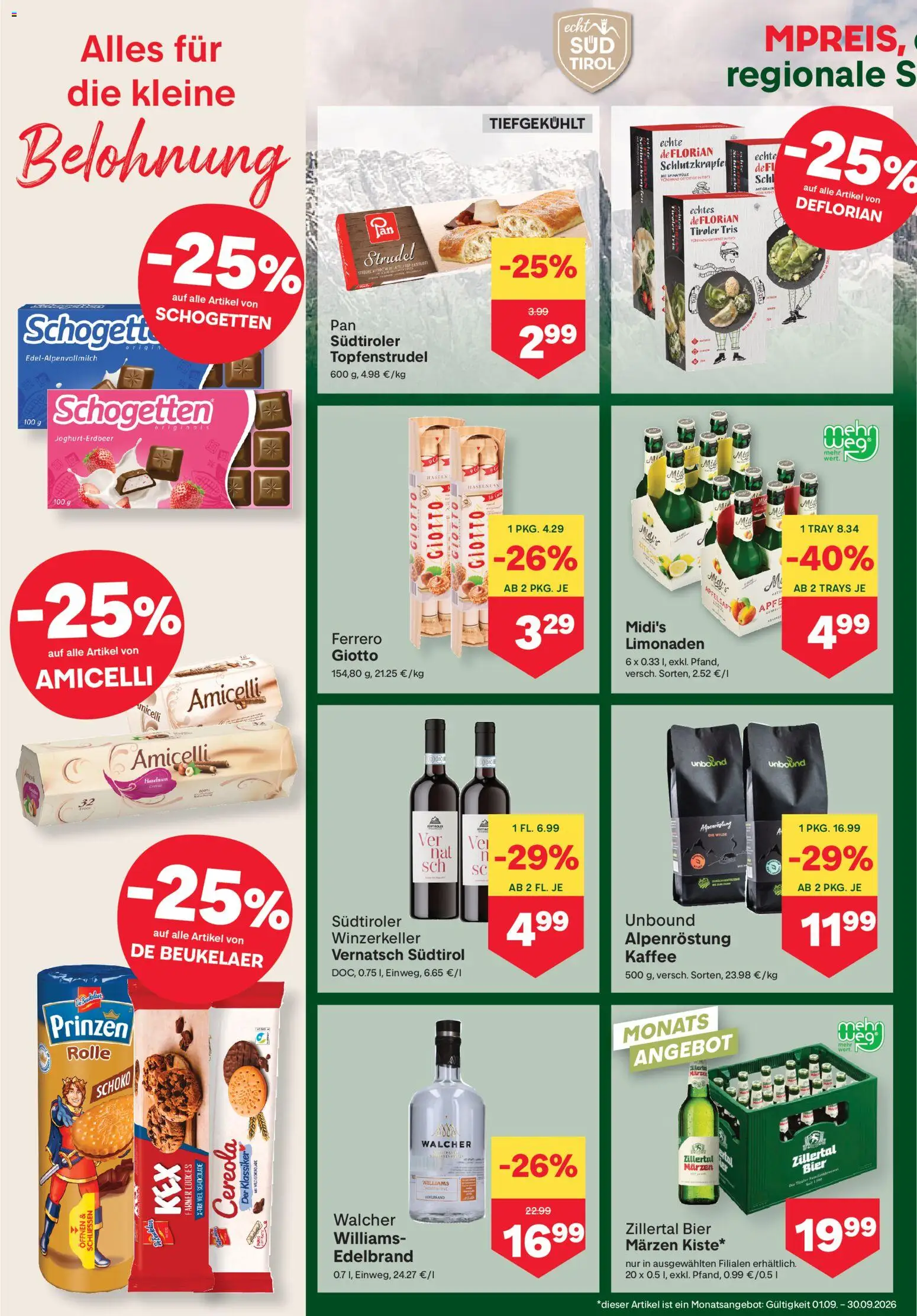 MPREIS Flugblatt gültig ab 03.09.2026 | Seite: 4 | Produkte: Apfelsaft, Kaffee, Schokolade, Bier