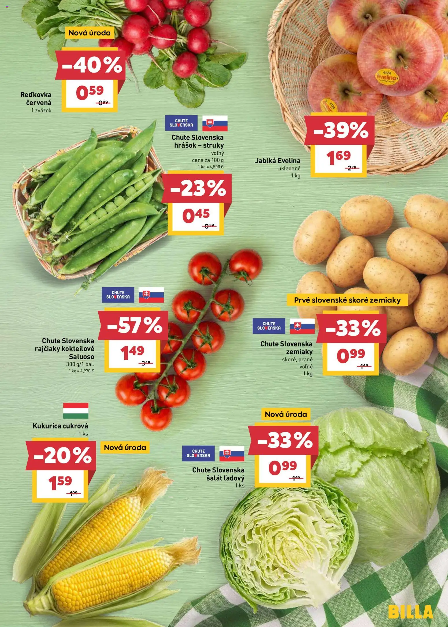 Nové Billa akcie – leták je platný od 10.06.2026 | Strana: 3 | Produkty: Jablká, Hrášok, Šalát, Zemiaky