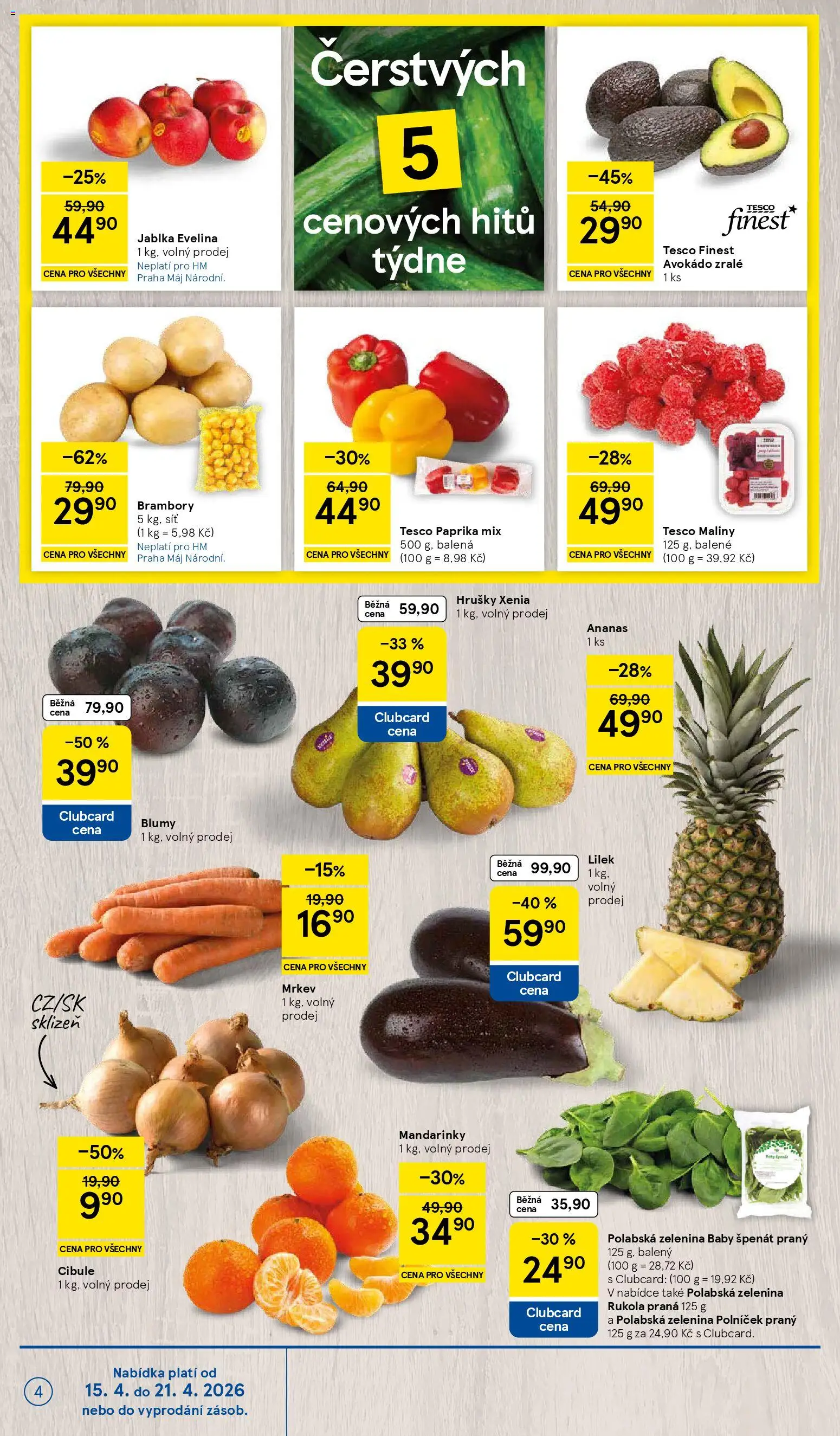 Tesco leták - Hypermarket od 15.04.2026 | Strana: 4 | Produkty: Finest, Síť, Ananas, Lilek