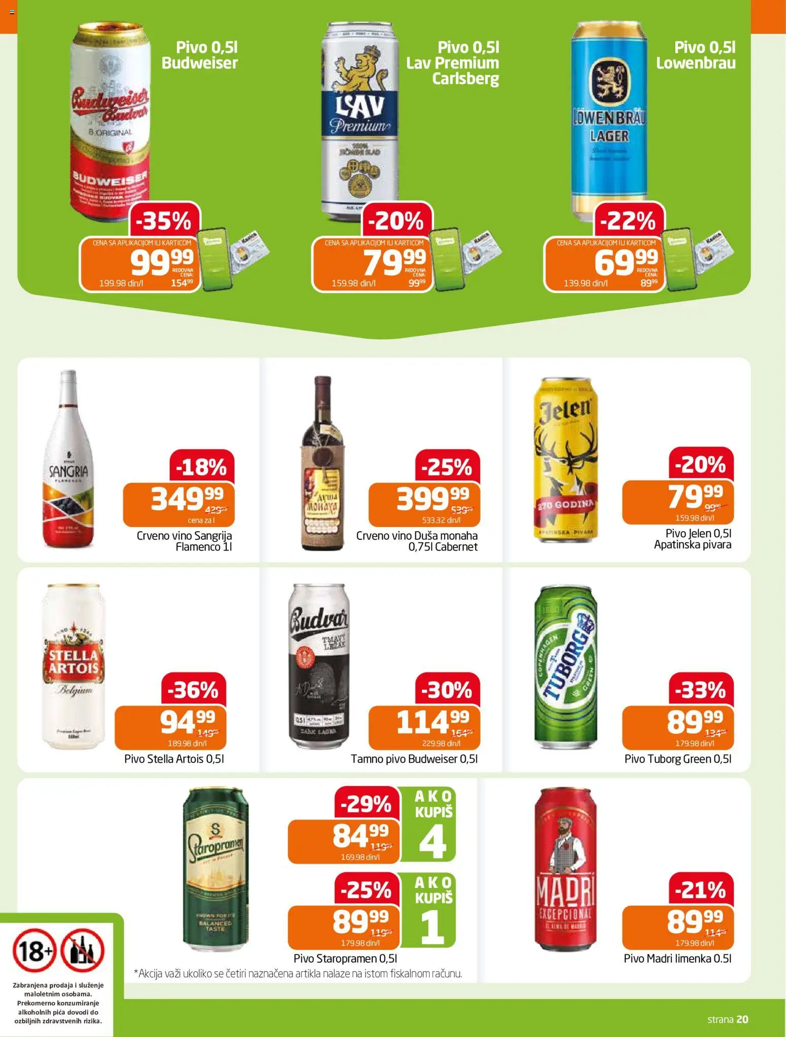 Gomex katalog - važi od 24.06.2026 | Strana: 20 | Proizvode: Budweiser, Stella Artois, Crveno vino, Pivo