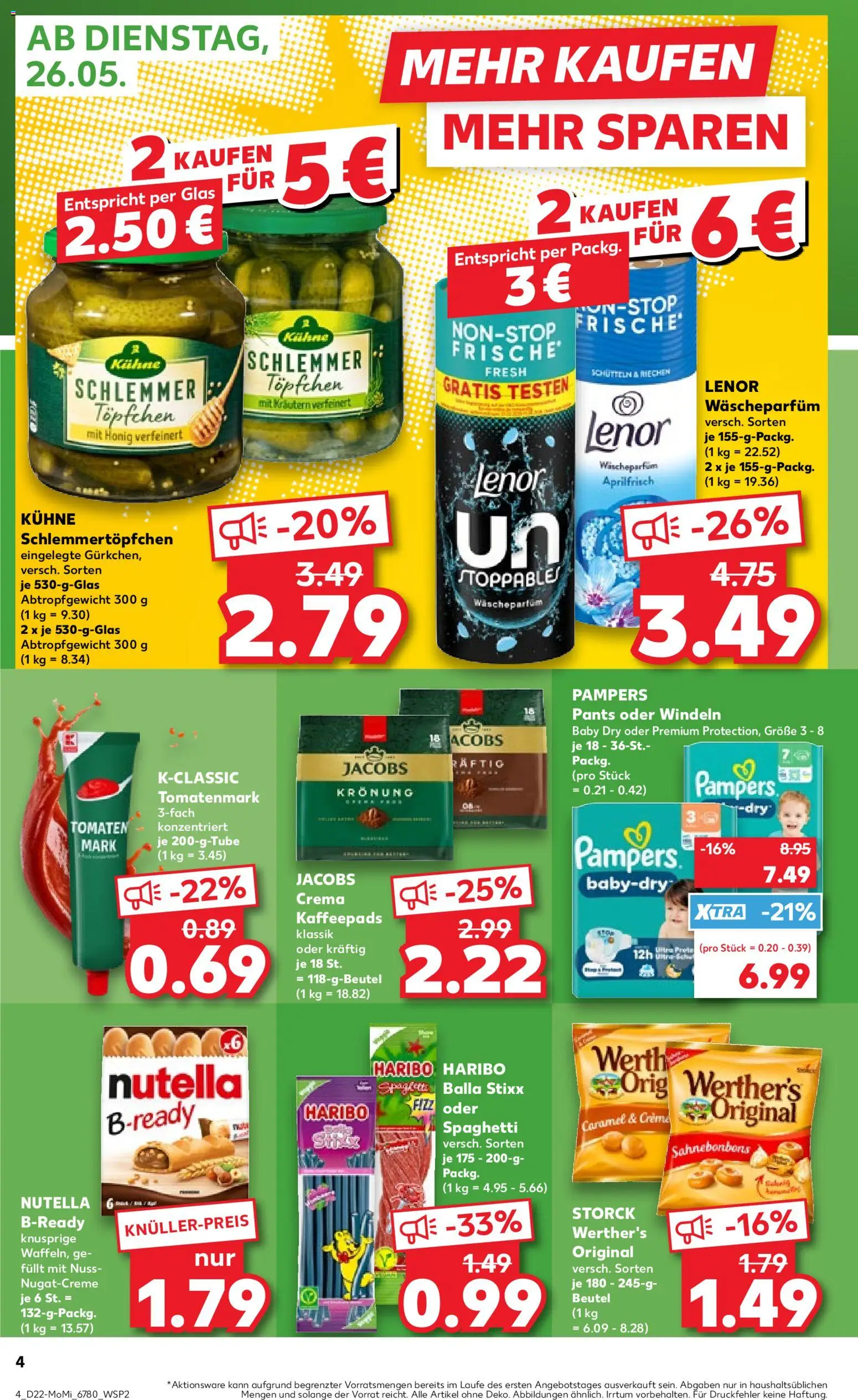 Kaufland Prospekt Rostock – gültig ab 26.05.2026 | Seite: 4 | Produkte: Haribo, Pampers, Tomaten, Nutella