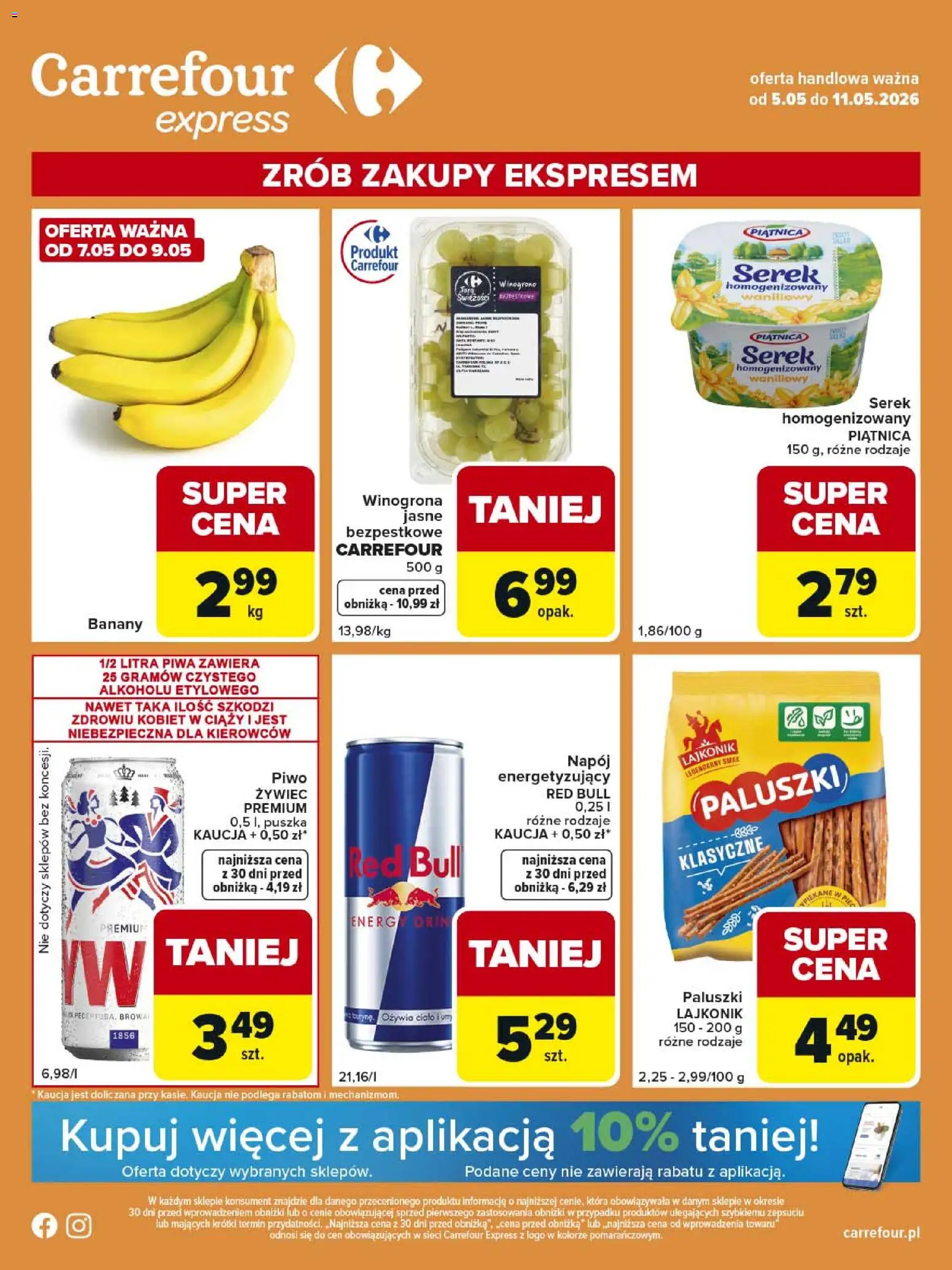 Carrefour gazetka - Express II od 05.05.2026 | Strona: 1 | Produkty: Serek homogenizowany, Serek, Paluszki, Piwo