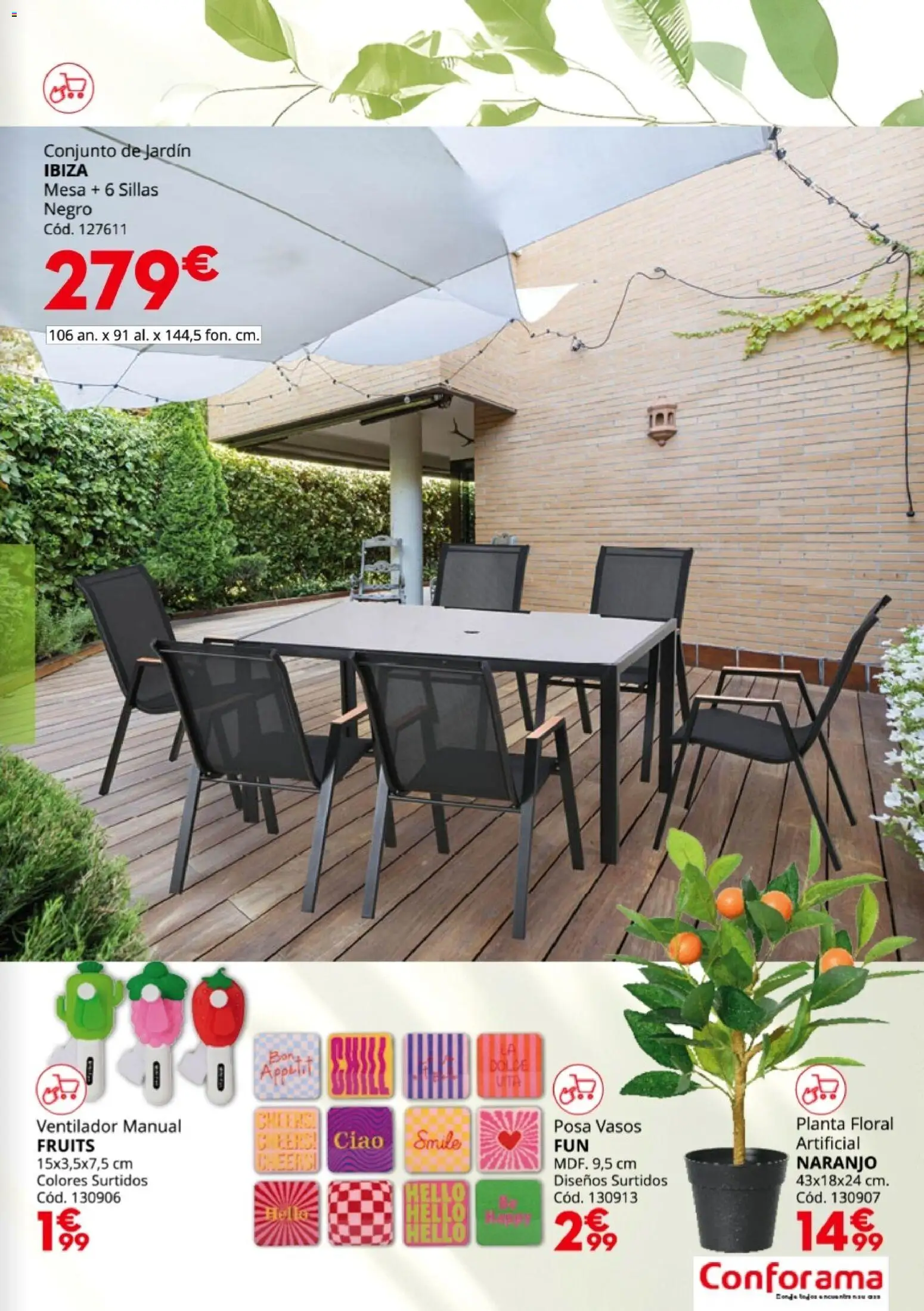 Conforama Guía Jardín 2026 │ válido desde el 19.03.2026 | Página: 19 | Productos: Vasos, Ventilador, Mesa