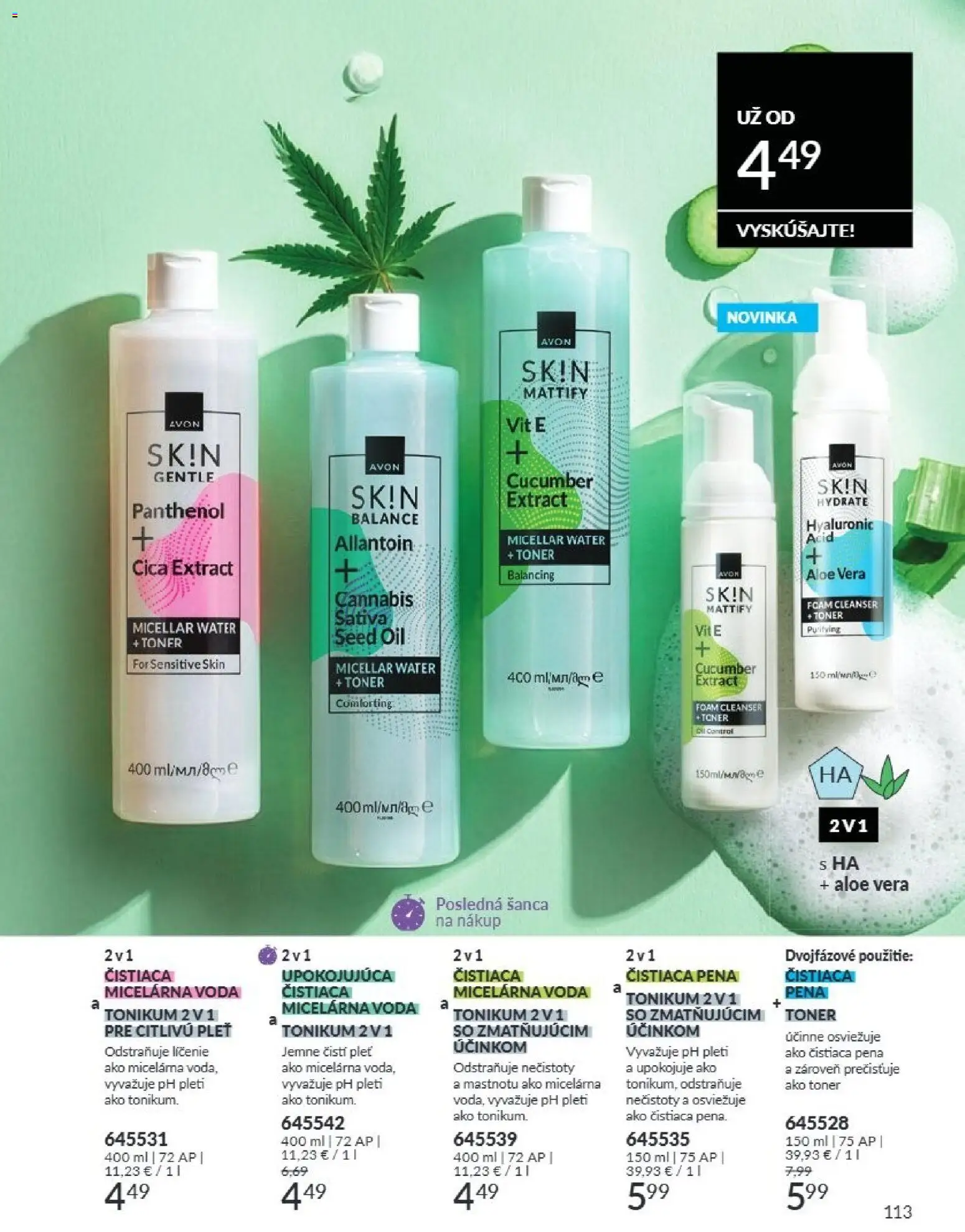 Nové Avon akcie – leták je platný od 01.08.2026 | Strana: 113 | Produkty: Aloe Vera, Voda, Toner, Pena