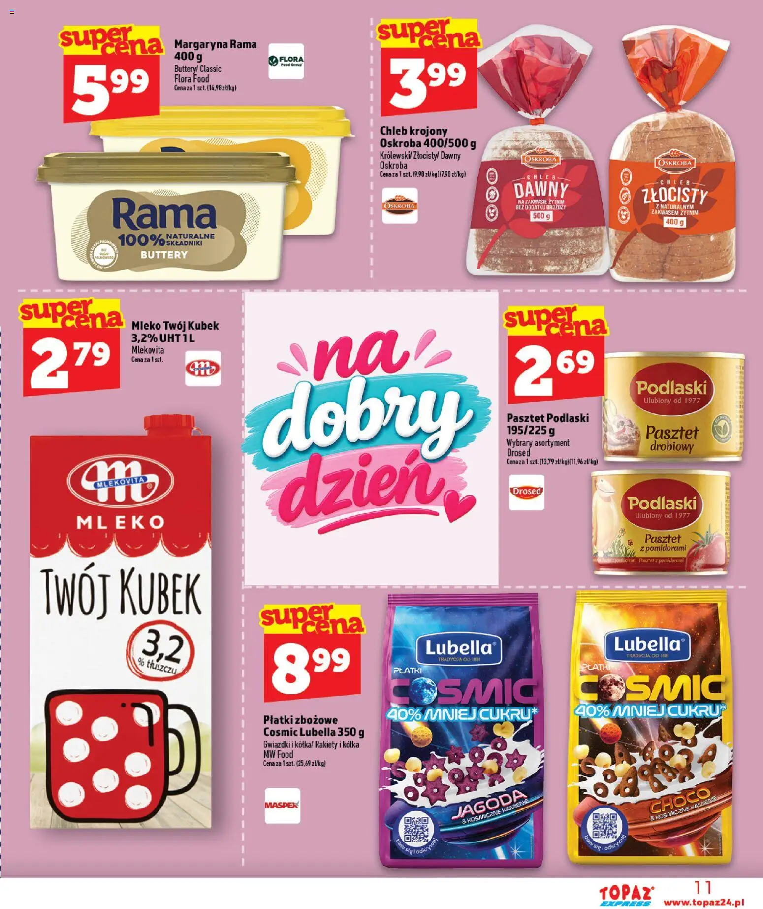 Topaz gazetka - Express od 29.10.2026 | Strona: 11 | Produkty: Margaryna, Mleko, Chleb, Płatki
