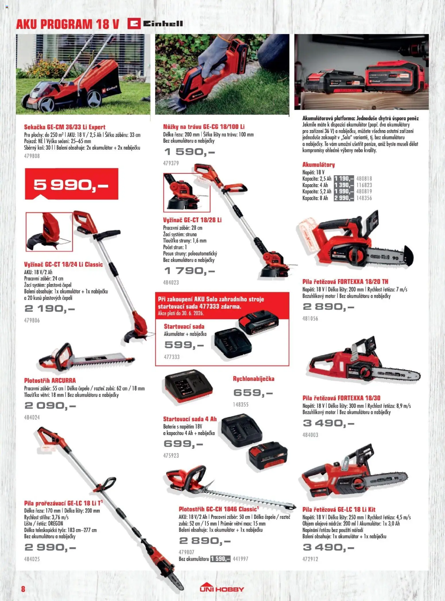 Uni Hobby katalog - Zahradní technika 2026 od 13.03.2026 | Strana: 8 | Produkty: Nůžky na trávu, Plotostřih, Sekačka, Baterie