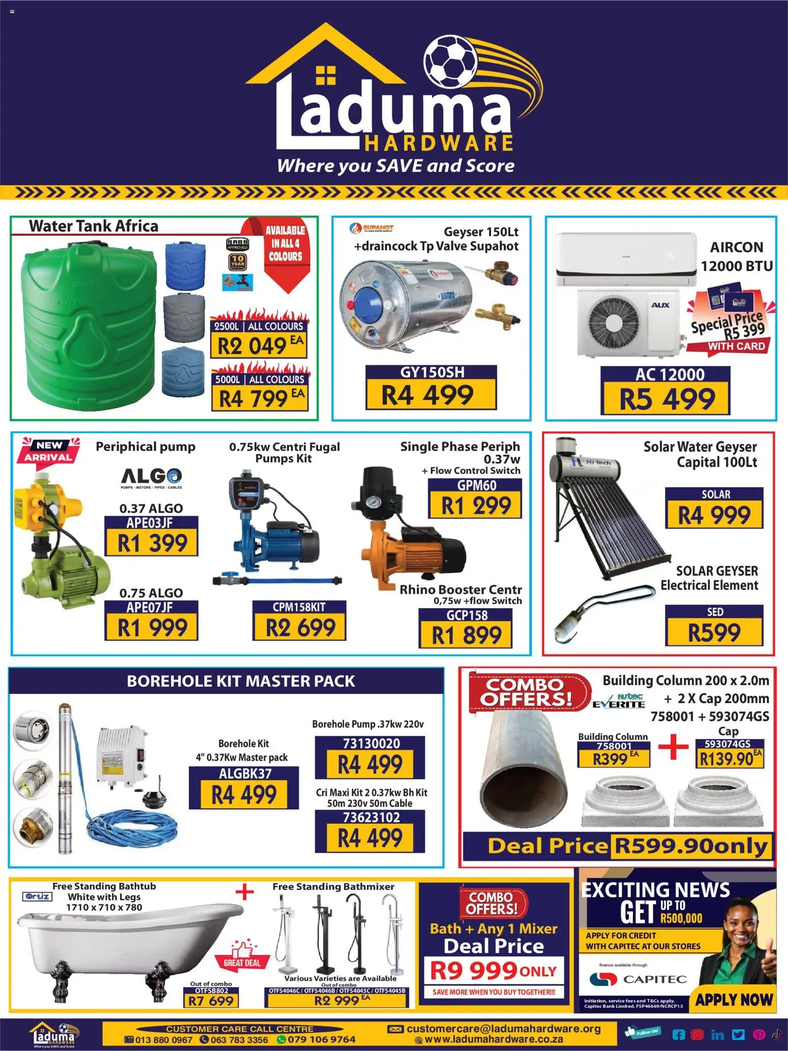 New Laduma Hardware catalogue – valid from 01.04.2026 | Page: 1 | Products: Pumps, Cable, Bath, Switch