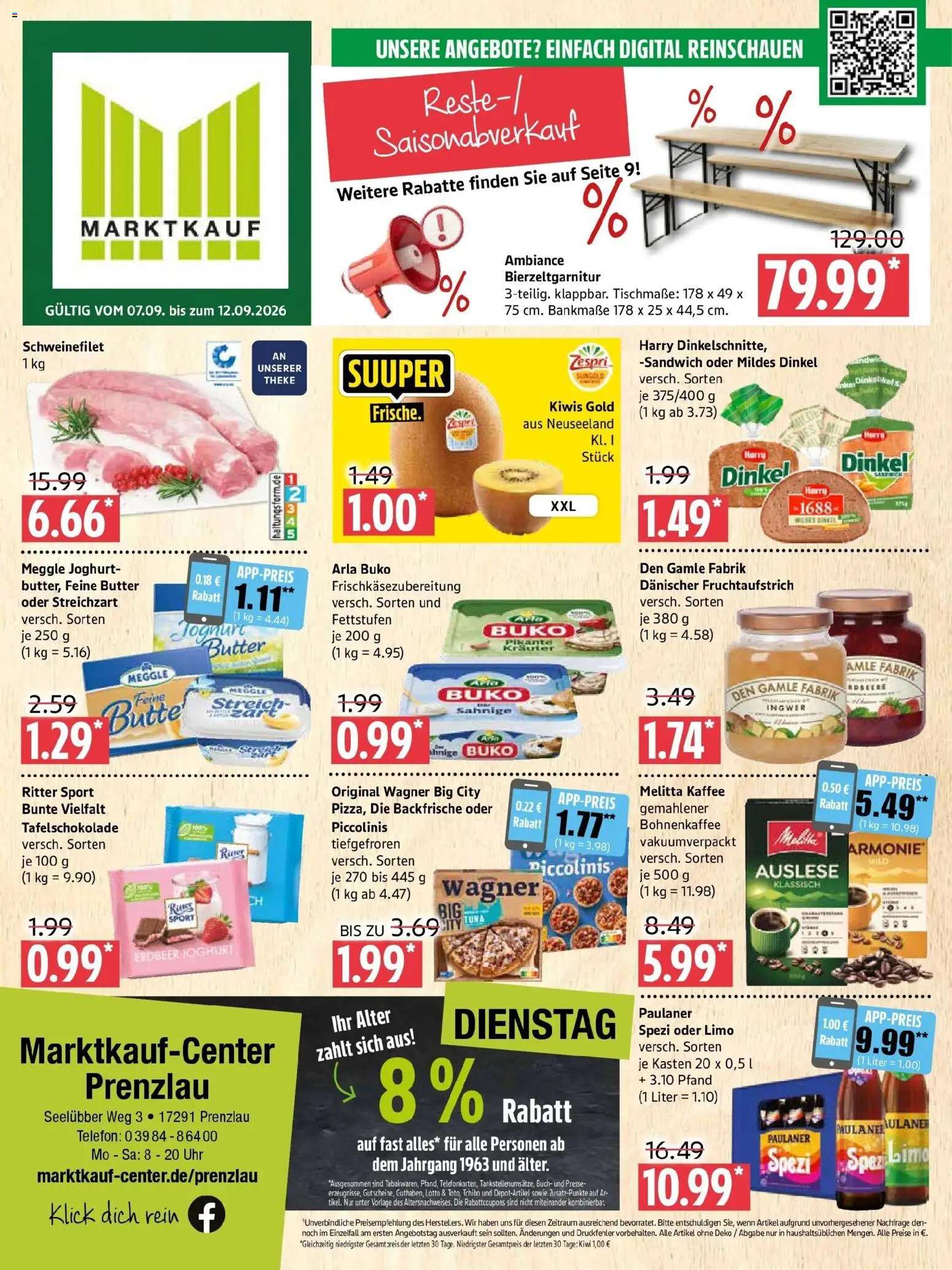 Marktkauf Prospekt Prenzlau (ab 07.09.2026) » Angebote online | Seite: 1 | Produkte: Melitta kaffee, Butter, Kiwi, Paulaner