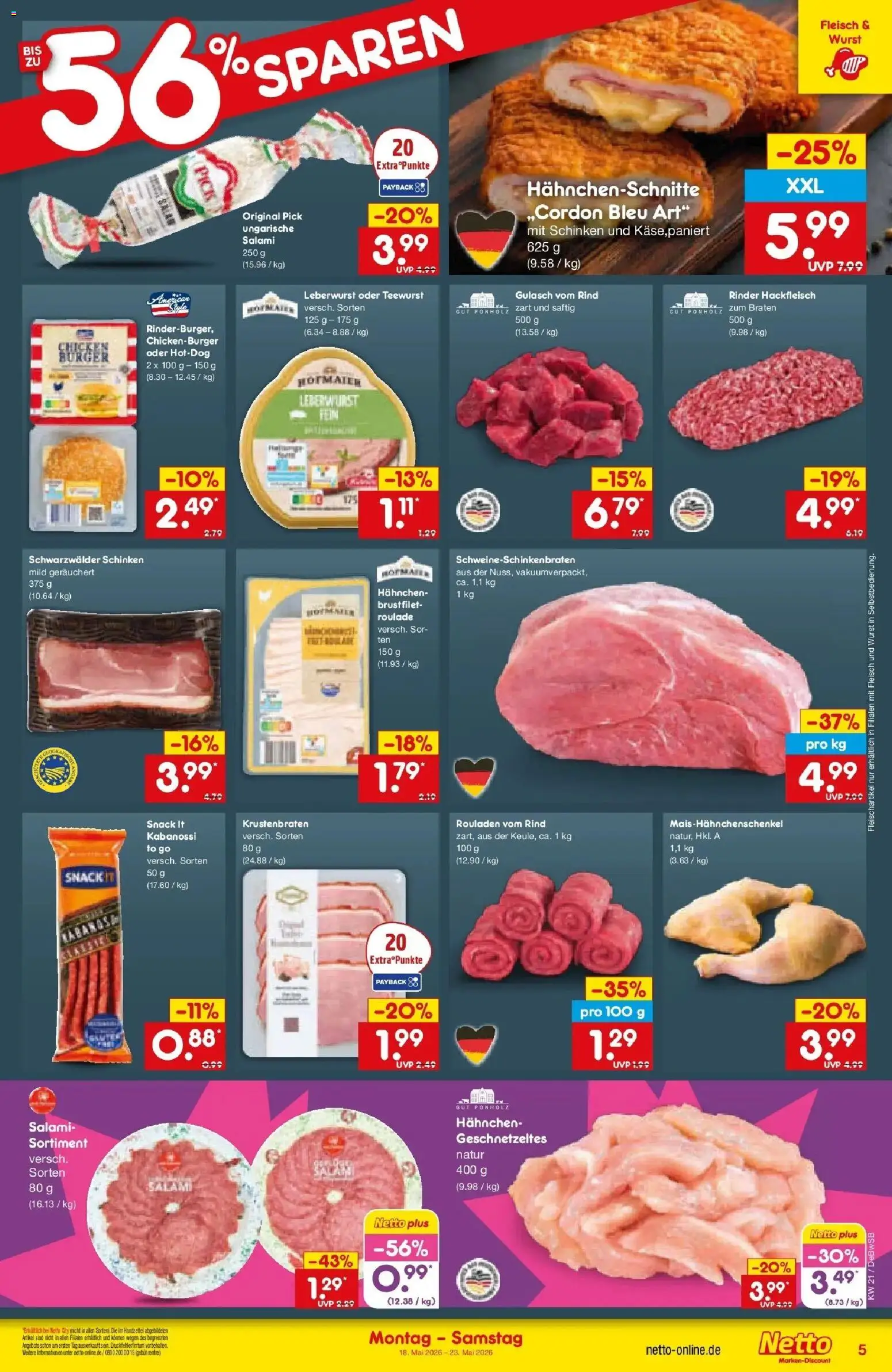 Netto Marken-Discount Prospekt Waiblingen-Bittenfeld	 – gültig ab 18.05.2026 | Seite: 5 | Produkte: Krustenbraten, Wurst, Salami, Hackfleisch