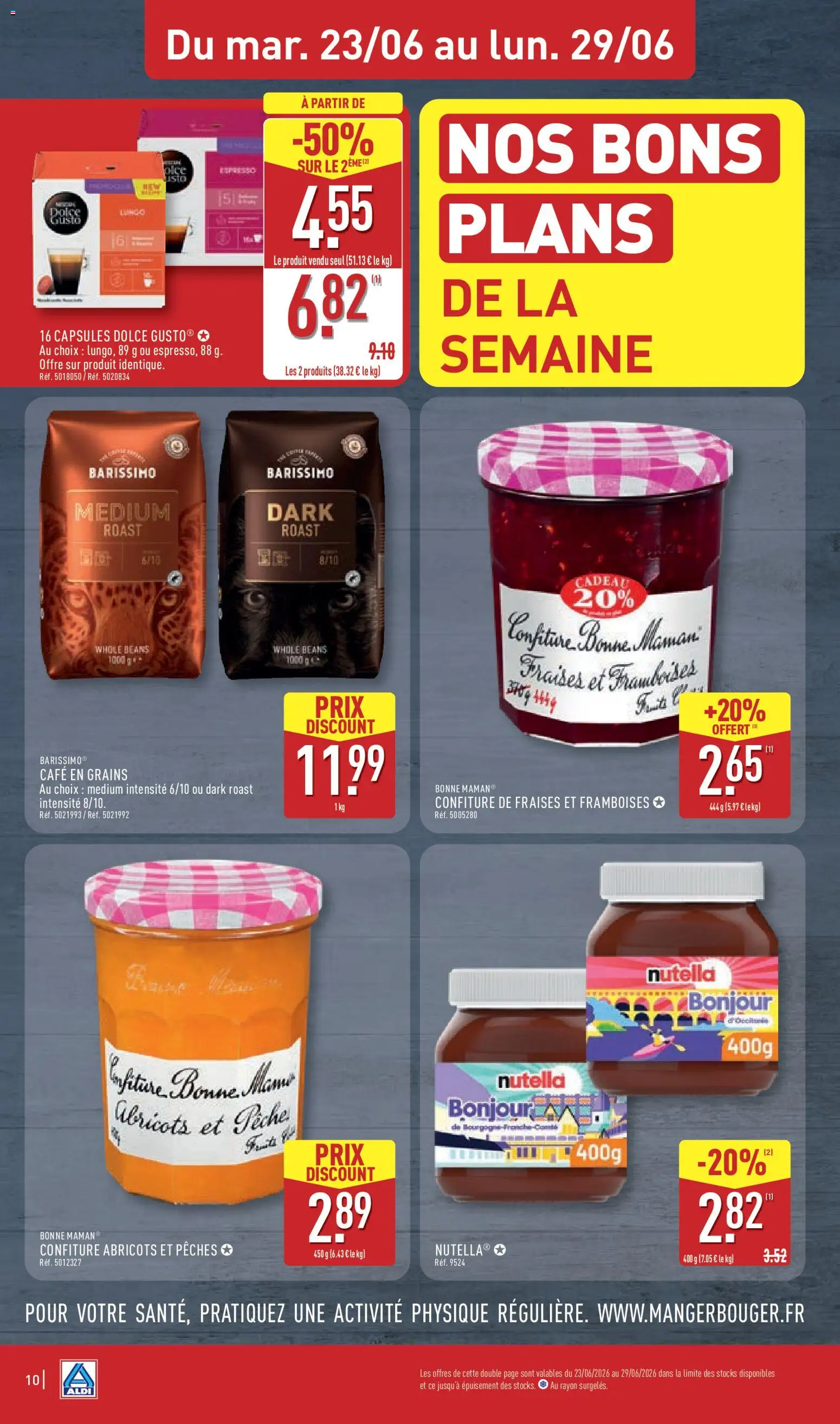 {H1} | Page: 12 | Produits: Pêche, Abricots, Nutella, Café