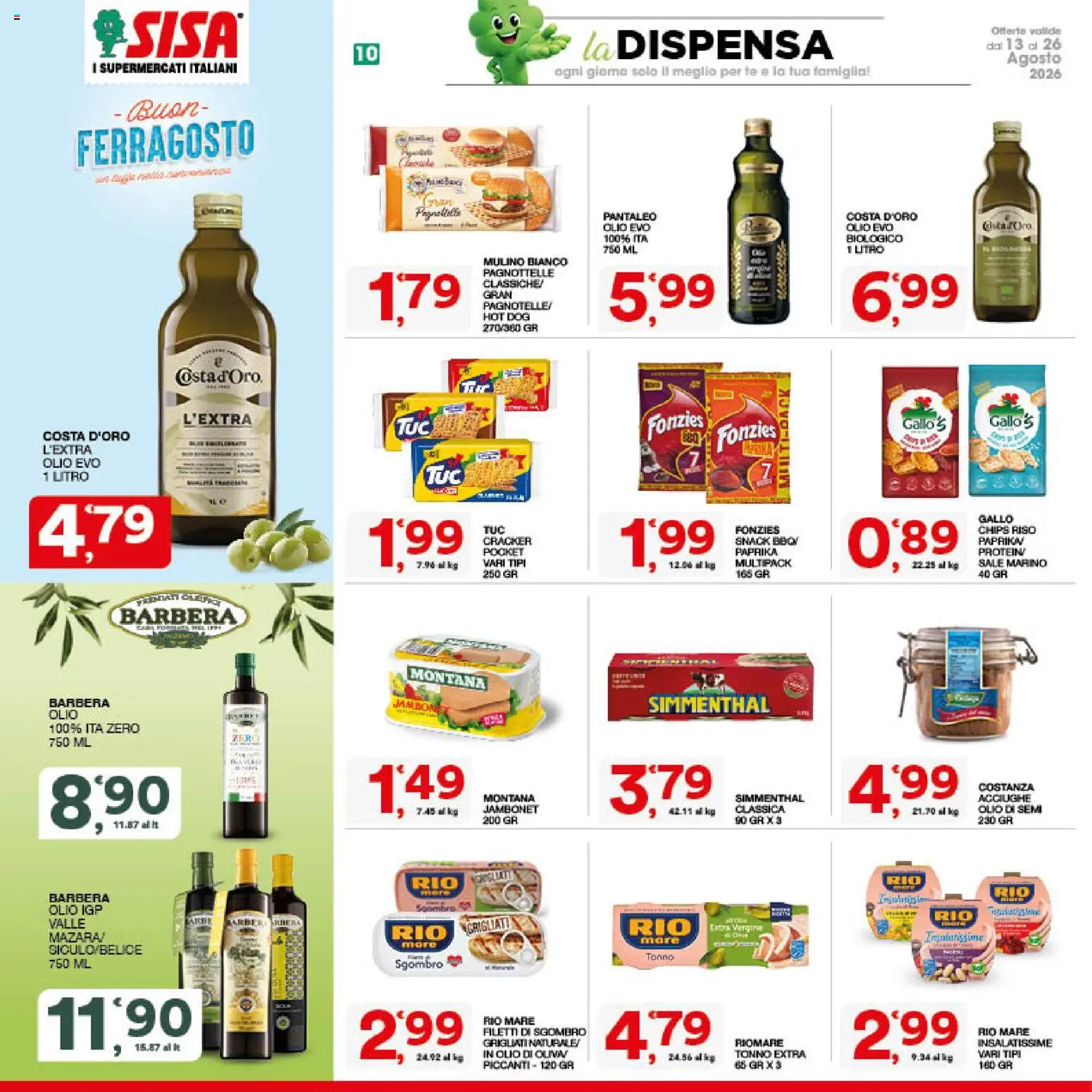 Volantino SISA del 13/08/2026 | Pagina: 10 | Prodotti: Olio, Cracker, Tonno, Sgombro