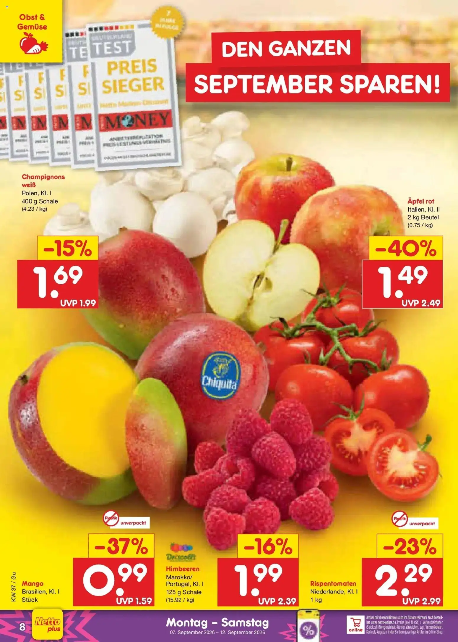 Netto Marken-Discount Prospekt Machern – gültig ab 07.09.2026 | Seite: 14 | Produkte: Äpfel, Champignons, Gemüse, Mango
