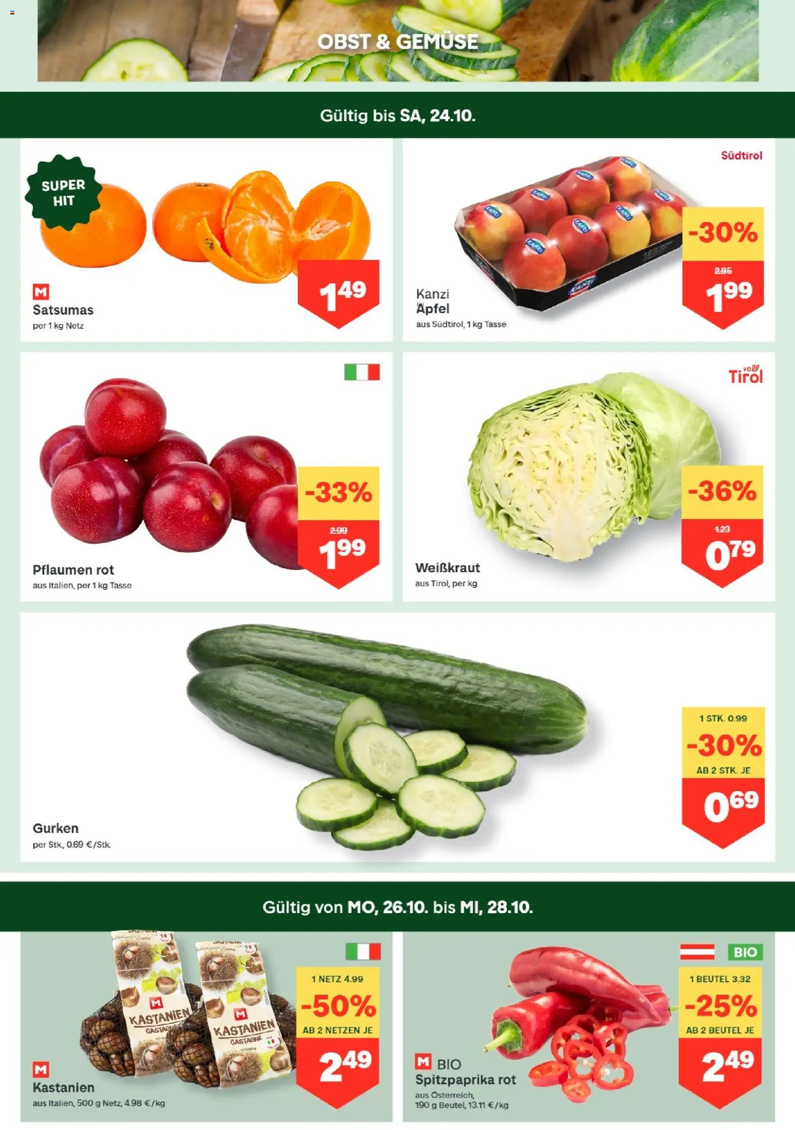 MPREIS Altenmarkt im Pongau gültig ab 22.10.2026 | Seite: 2 | Produkte: Gurken, Gemüse, Obst, Äpfel