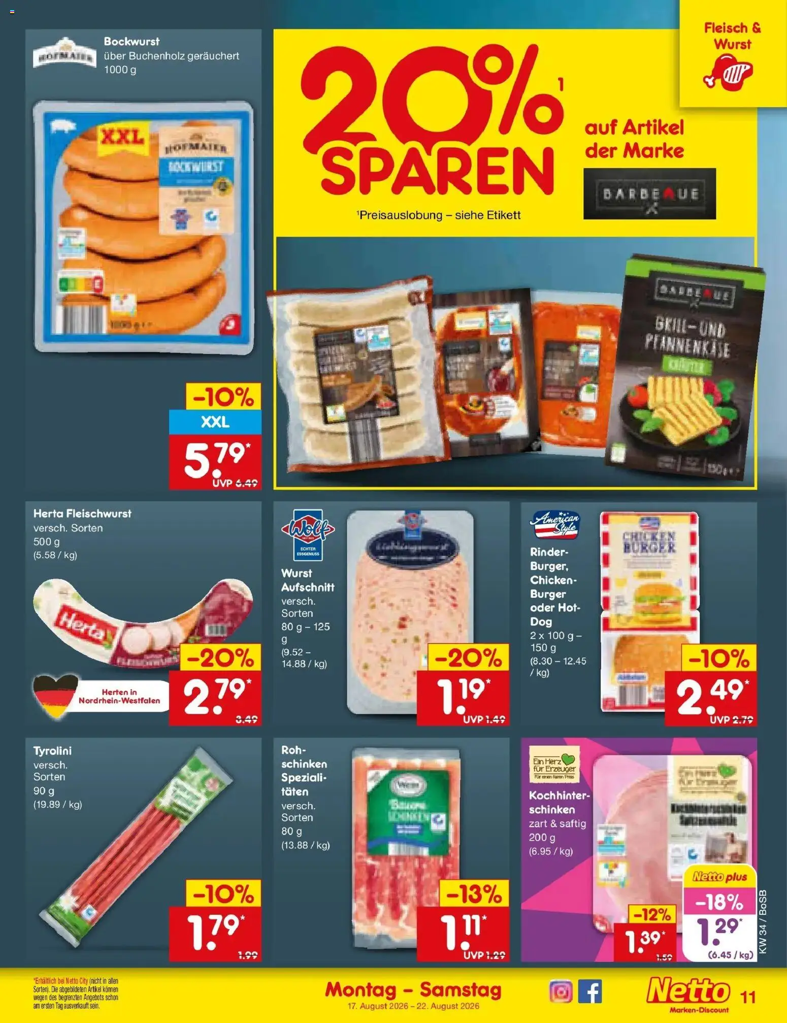 Netto Marken-Discount Prospekt Stadtlohn – gültig ab 17.08.2026 | Seite: 13 | Produkte: Grill, Burger, Schinken, Fleisch