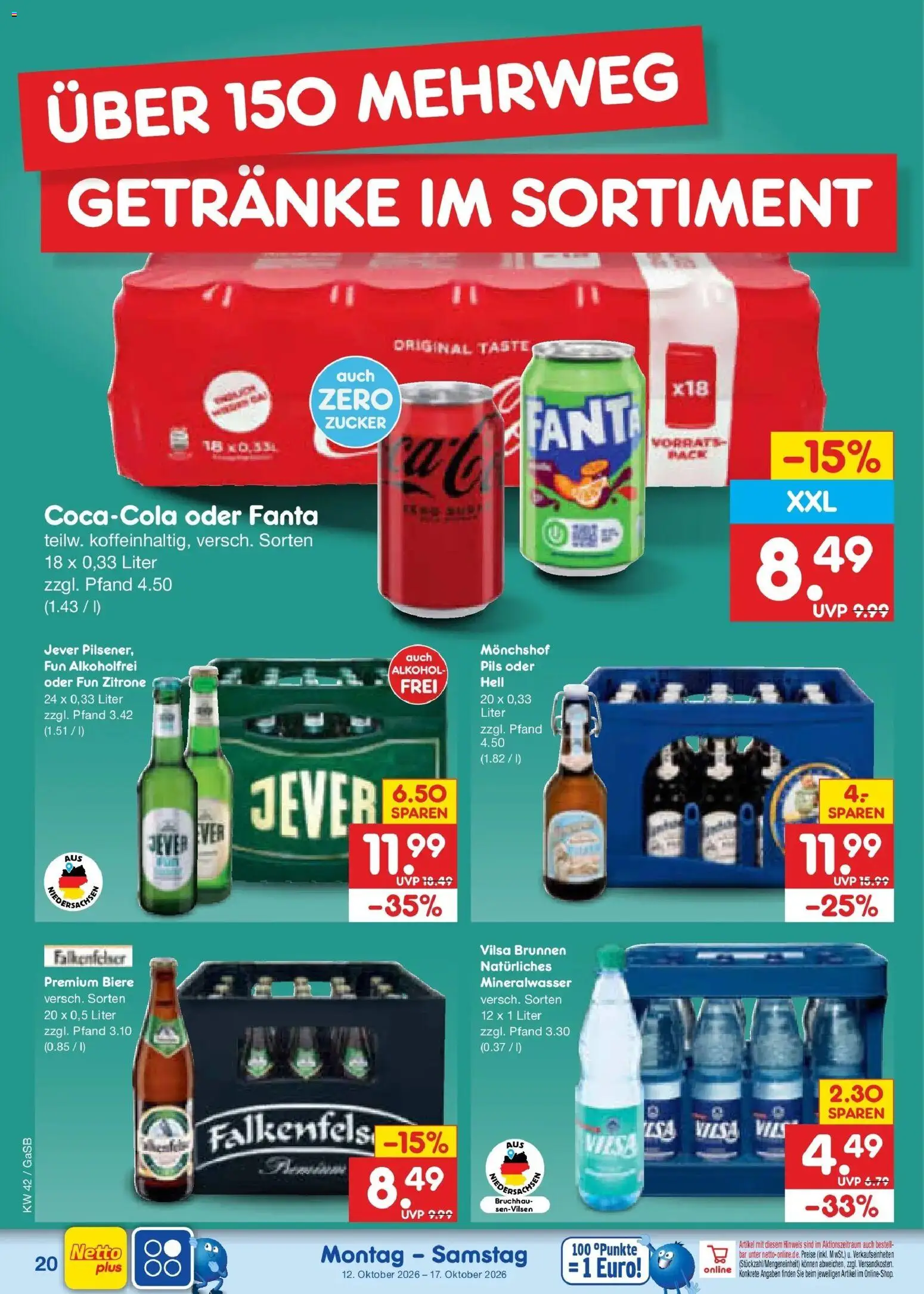 Netto Marken-Discount Prospekt Oldenburg (ab 12.10.2026) » Angebote | Seite: 24 | Produkte: Monchshof, Mineralwasser, Zucker, Jever