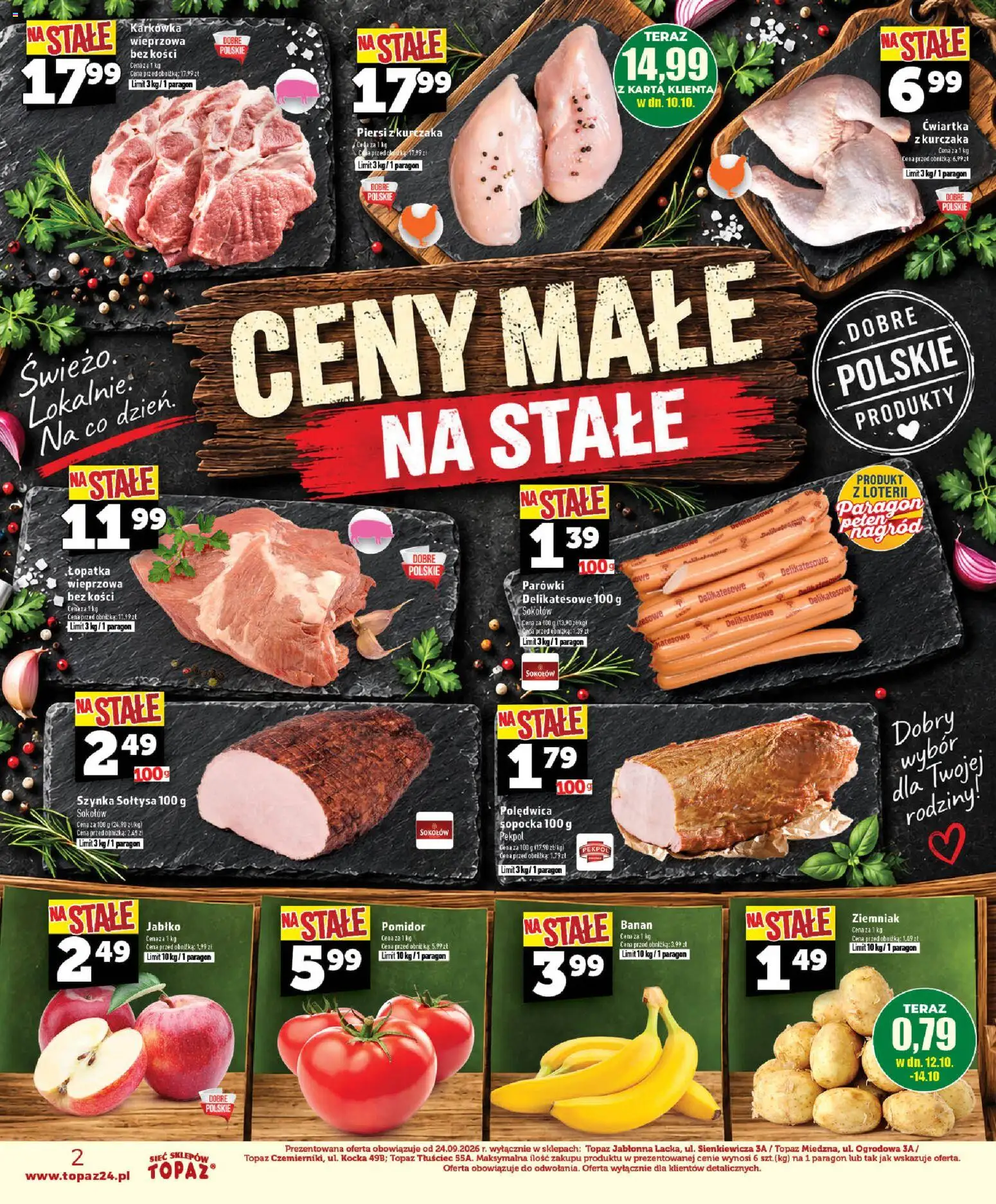 Topaz gazetka - Ceny małe na stałe od 08.10.2026 | Strona: 2 | Produkty: Karta, Karkówka, Piersi, Szynka