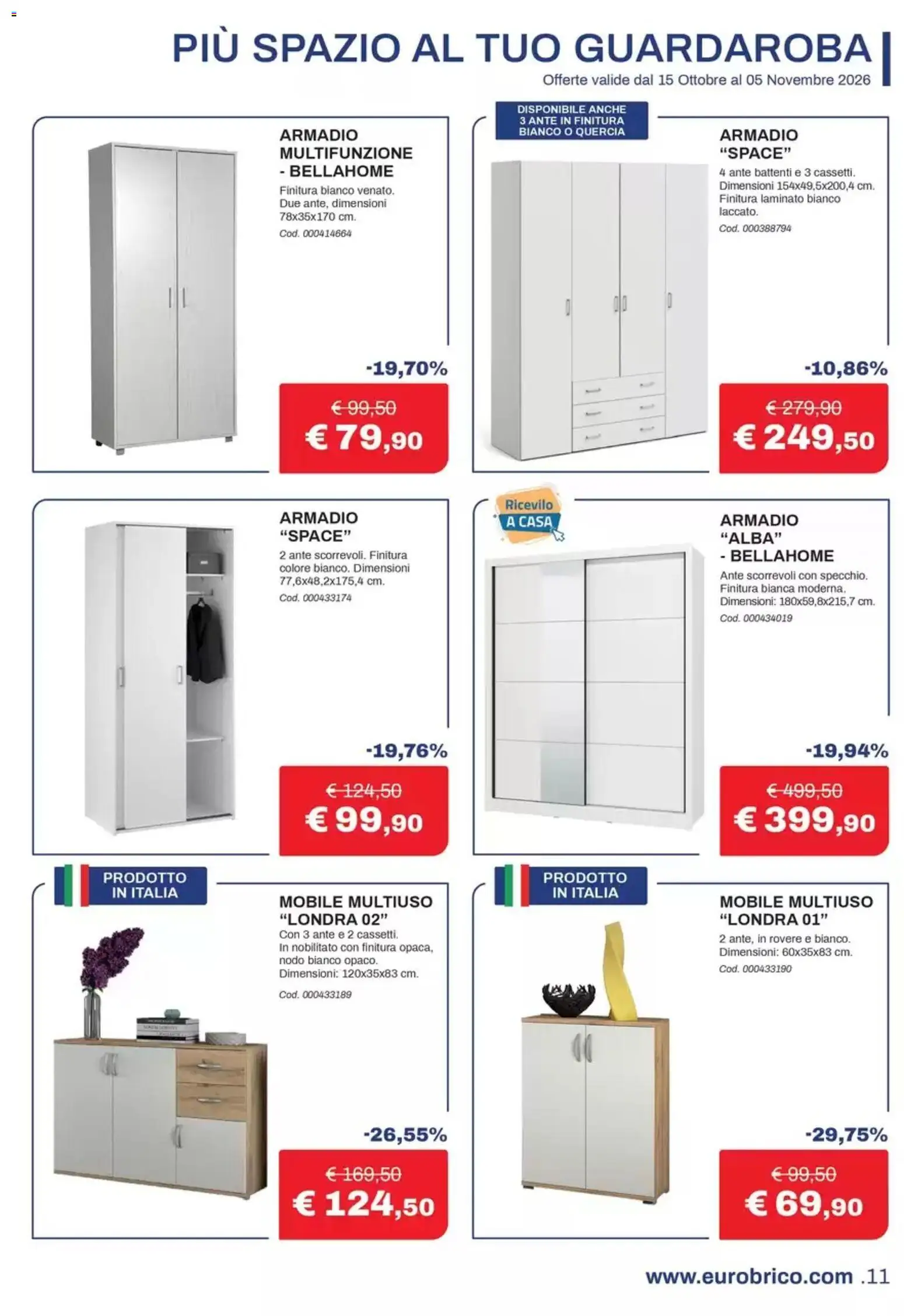 Volantino Eurobrico del 15/10/2026 | Pagina: 11 | Prodotti: Guardaroba, Mobile, Armadio