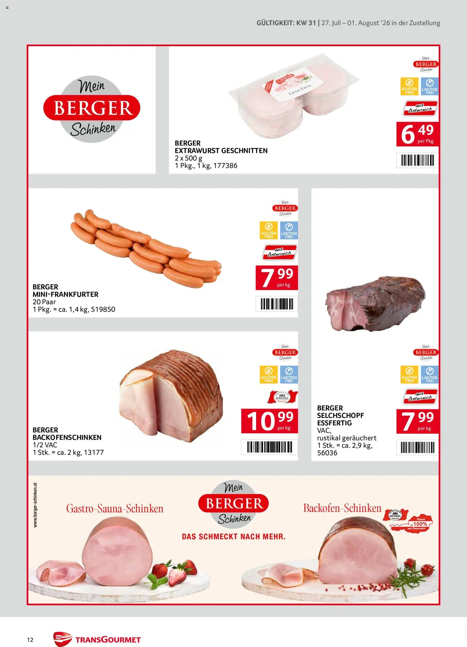 Transgourmet Zustellaktion gültig ab 27.07.2026 | Seite: 12 | Produkte: Schinken