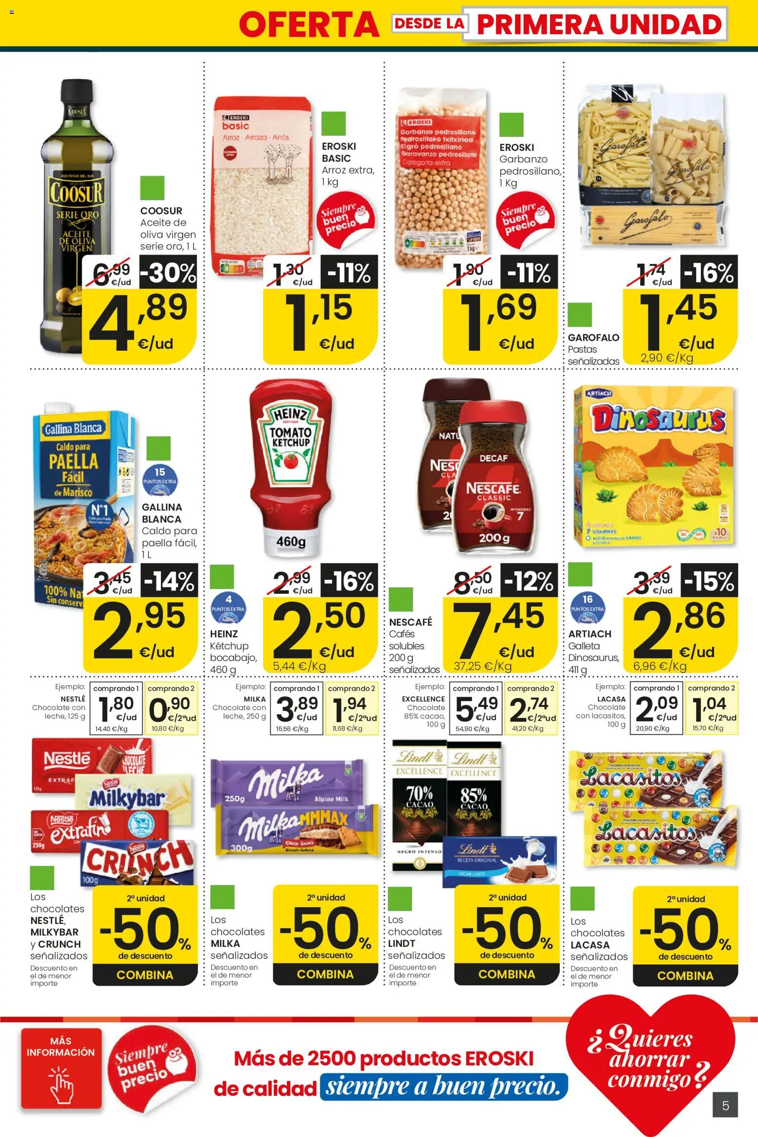 Eroski Quieres ahorrar conmigo │ válido desde el 14.05.2026 | Página: 5 | Productos: Aceite, Chocolate, Arroz, Φρυγανιές σικάλεως
