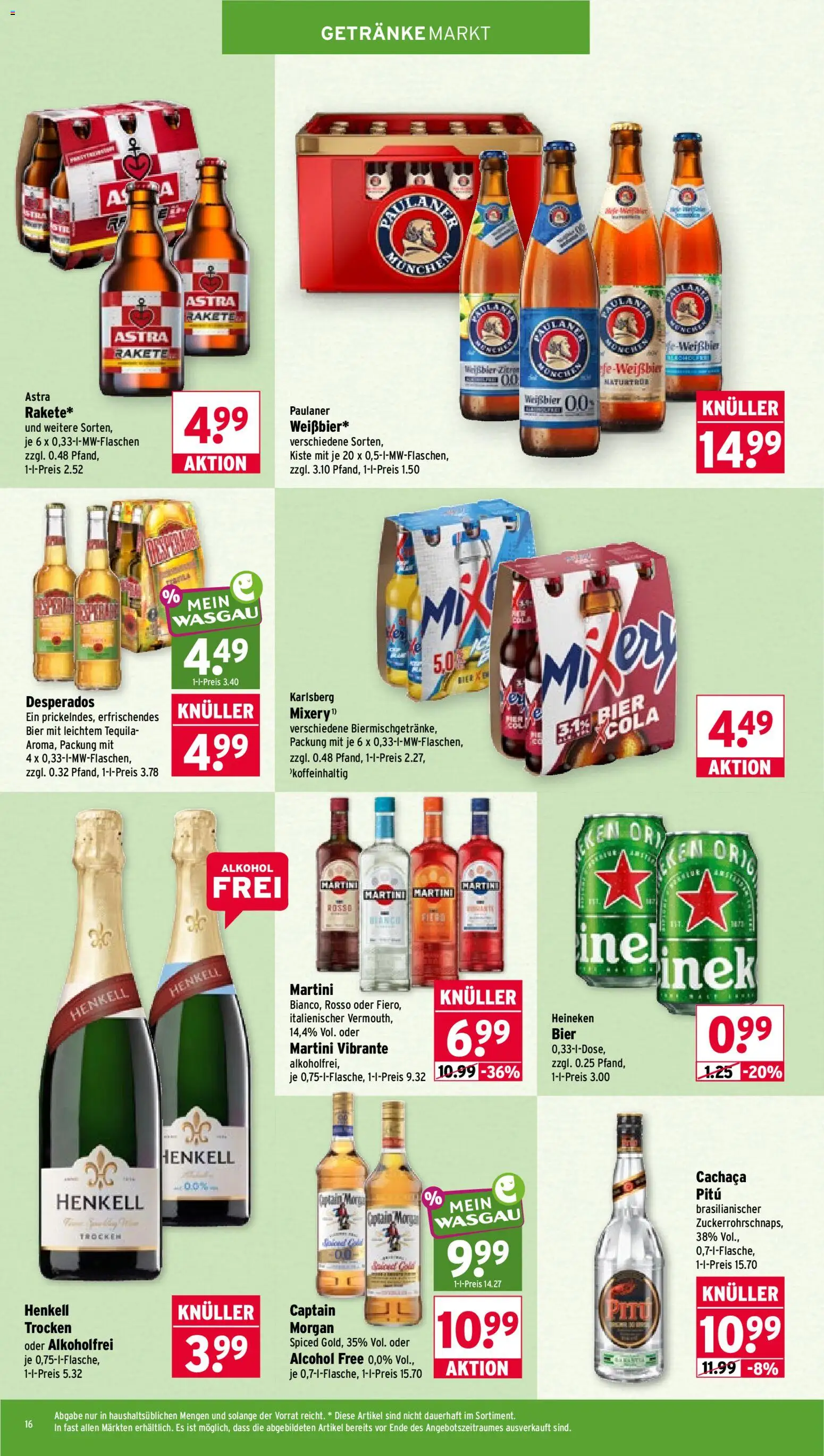 Wasgau Prospekt – gültig ab 13.07.2026 | Seite: 16 | Produkte: Martini, Weißbier, Tequila, Desperados