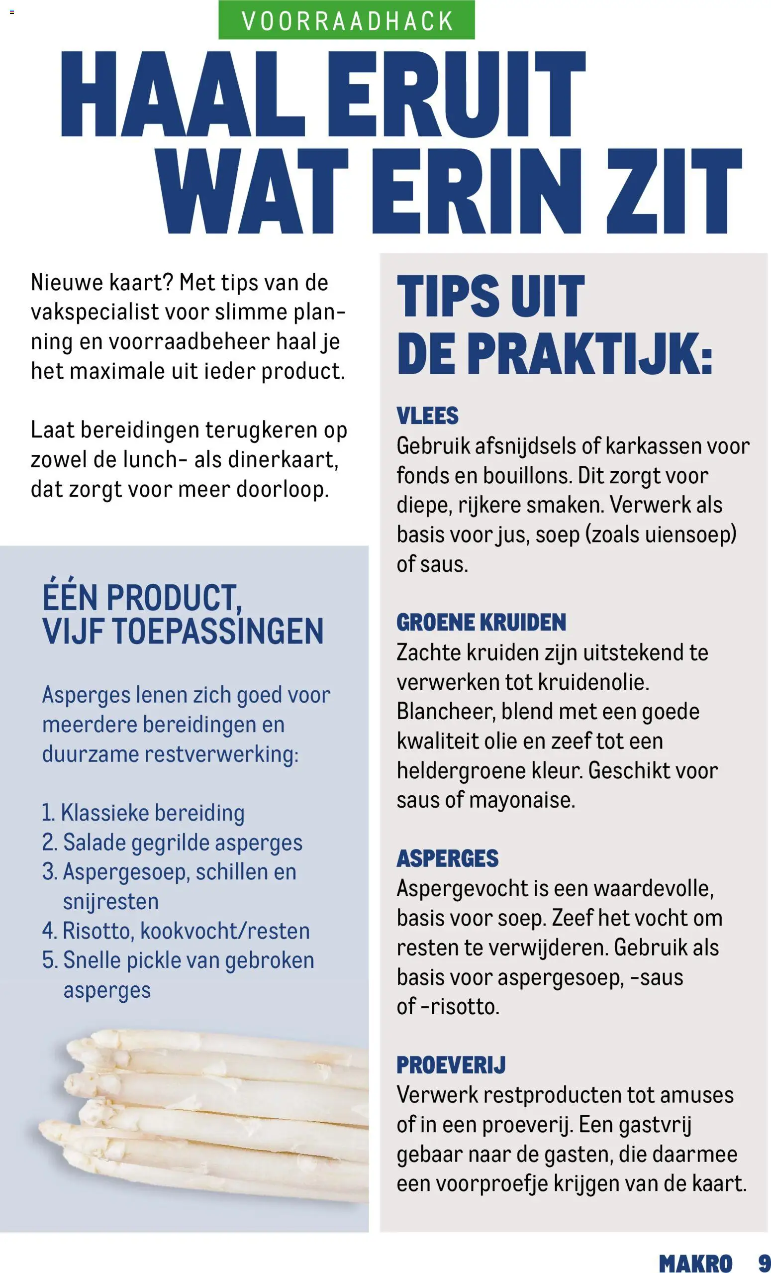 {H1} | Pagina: 9 | Producten: Asperges, Vlees, Salade, Saus