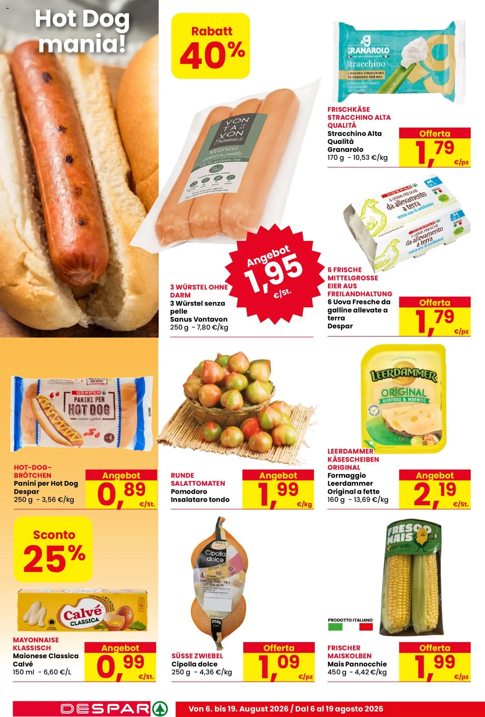 Volantino Despar del 06/08/2026 | Pagina: 4 | Prodotti: Latte, Formaggio, Cipolla, Stracchino