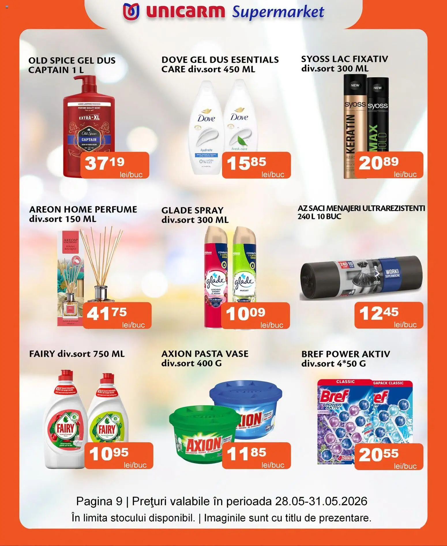 Noul catalog Unicarm – valabil de la 28.05.2026 | Pagină: 9 | Produse: Kısırlaştırılmış Kedi Maması, Saci menajeri, Duș