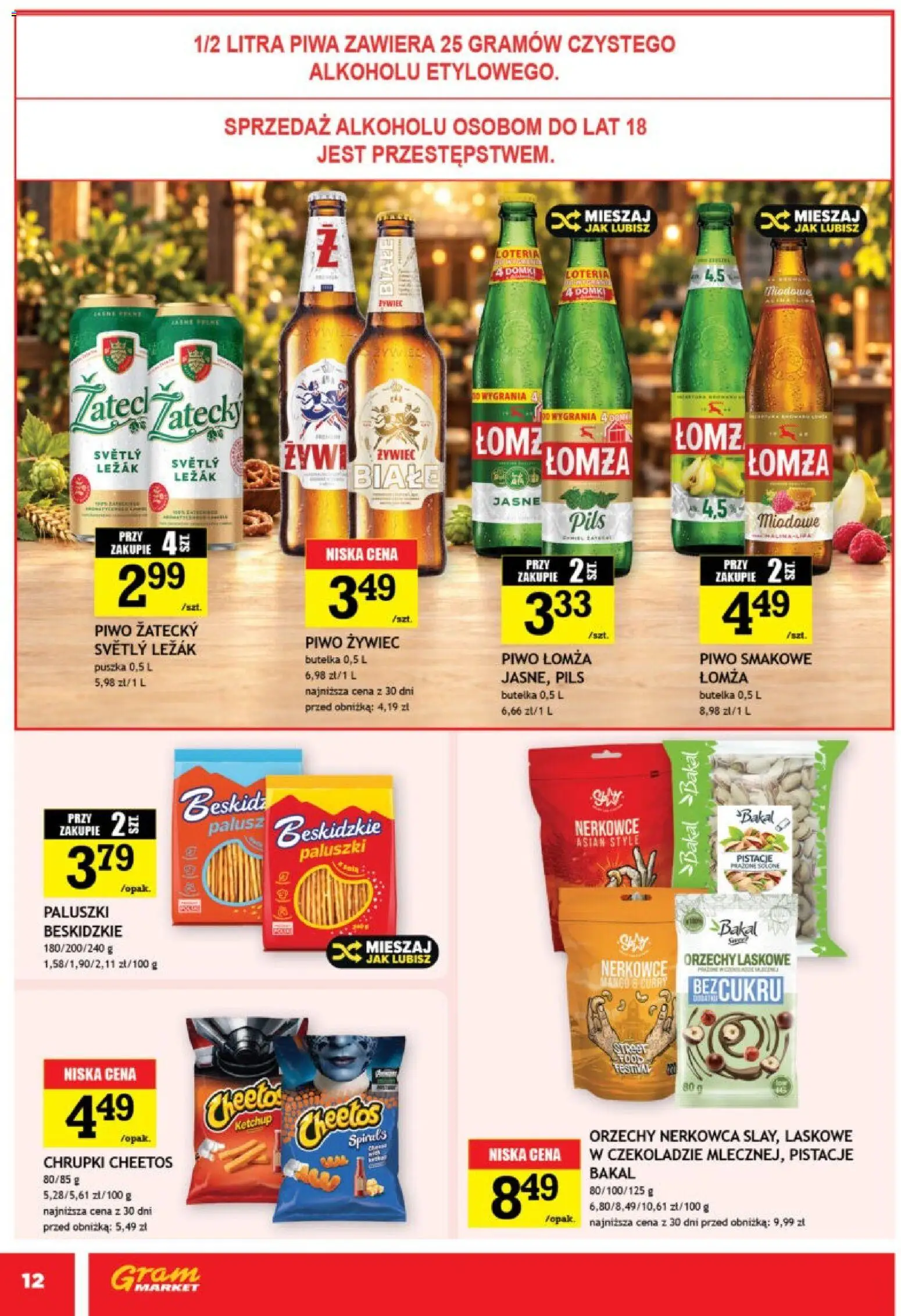 Gram Market gazetka od 28.10.2026 | Strona: 12 | Produkty: Orzechy nerkowca, Paluszki, Orzechy laskowe, Piwo