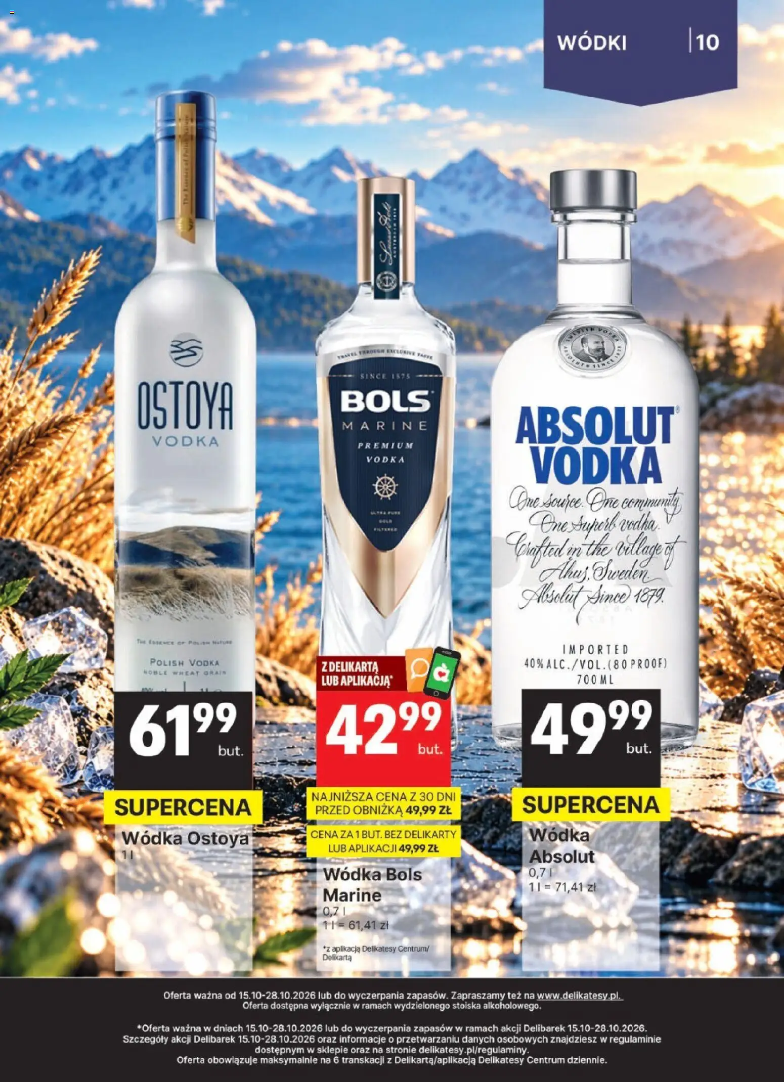 Delikatesy Centrum gazetka - DeliBarek od 15.10.2026 | Strona: 10 | Produkty: Delikatesy, Vodka, Wódka bols, Wódka