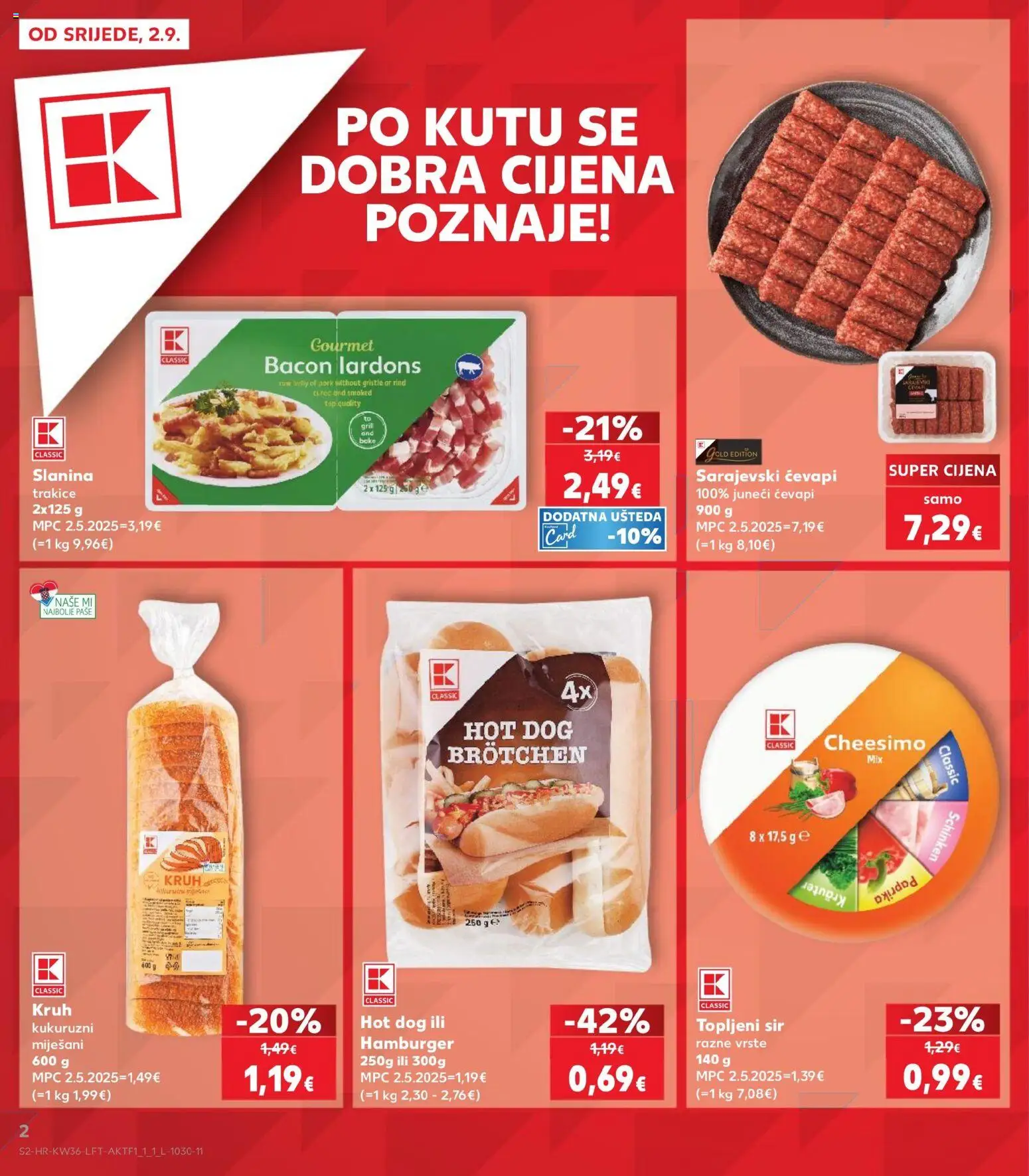 Kaufland katalog | vrijedi od 02.09.2026 | Stranica: 2 | Proizvodi: Topljeni sir, Sir, Slanina, Hamburger