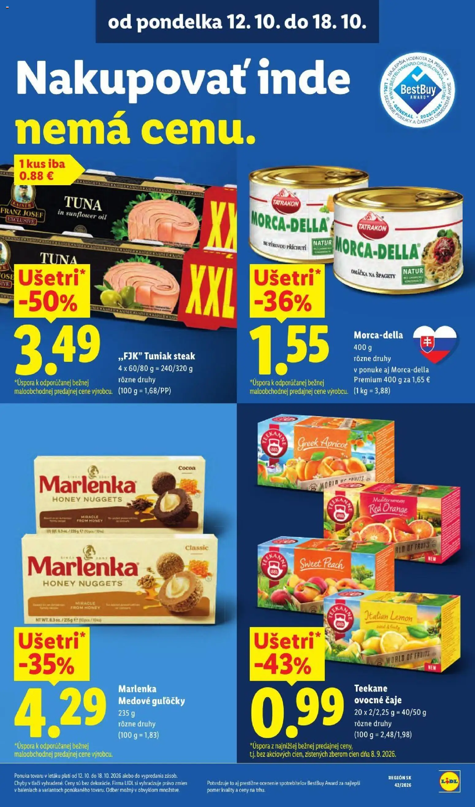 Nové Lidl akcie – leták je platný od 12.10.2026 | Strana: 19 | Produkty: Tuniak, Omáčka, Steak, Špagety