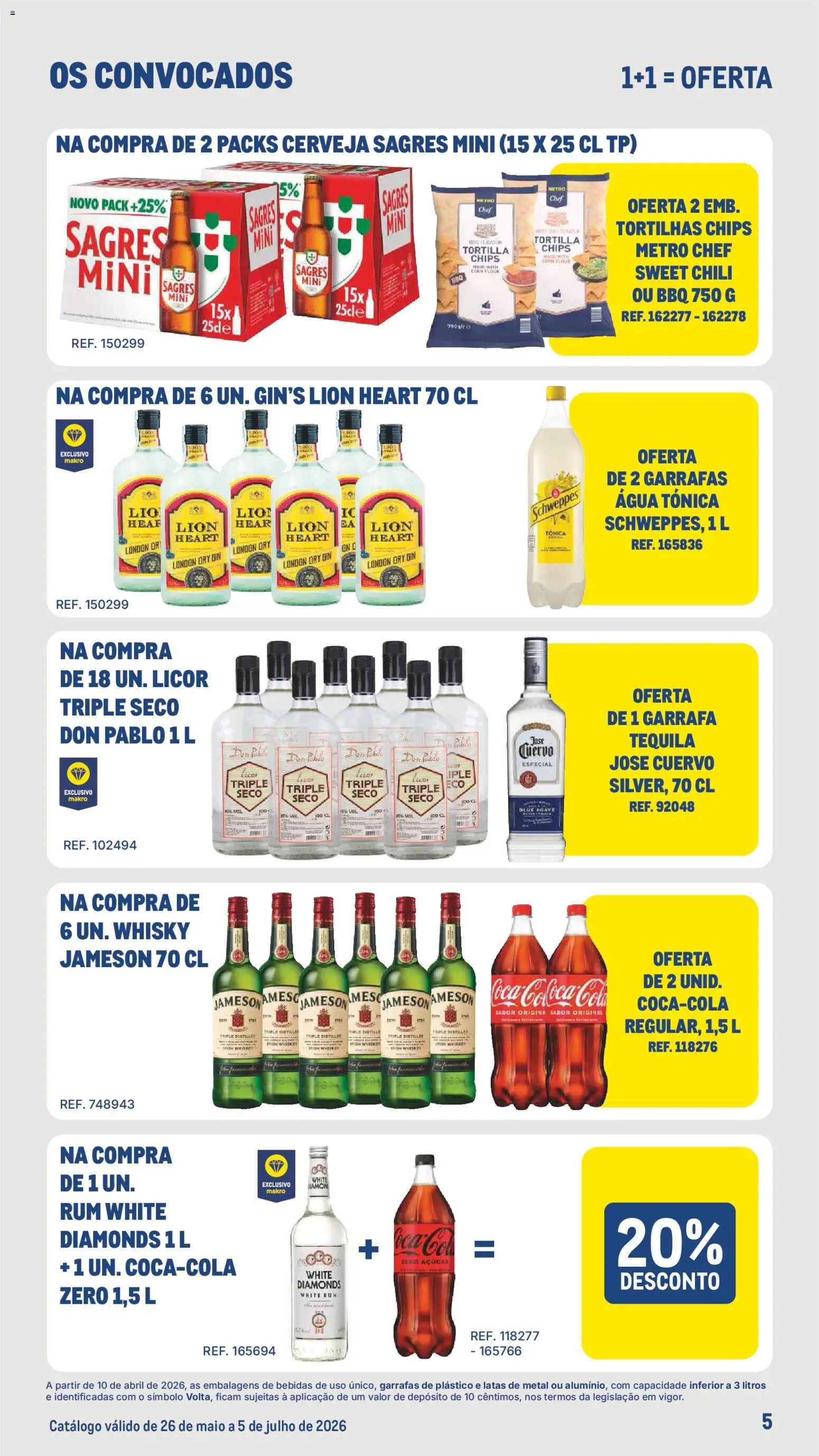 Makro Os Convocados │ válido de 26.05.2026 | Página: 5 | Produtos: Agua, Cerveja, Tequila, Açúcar