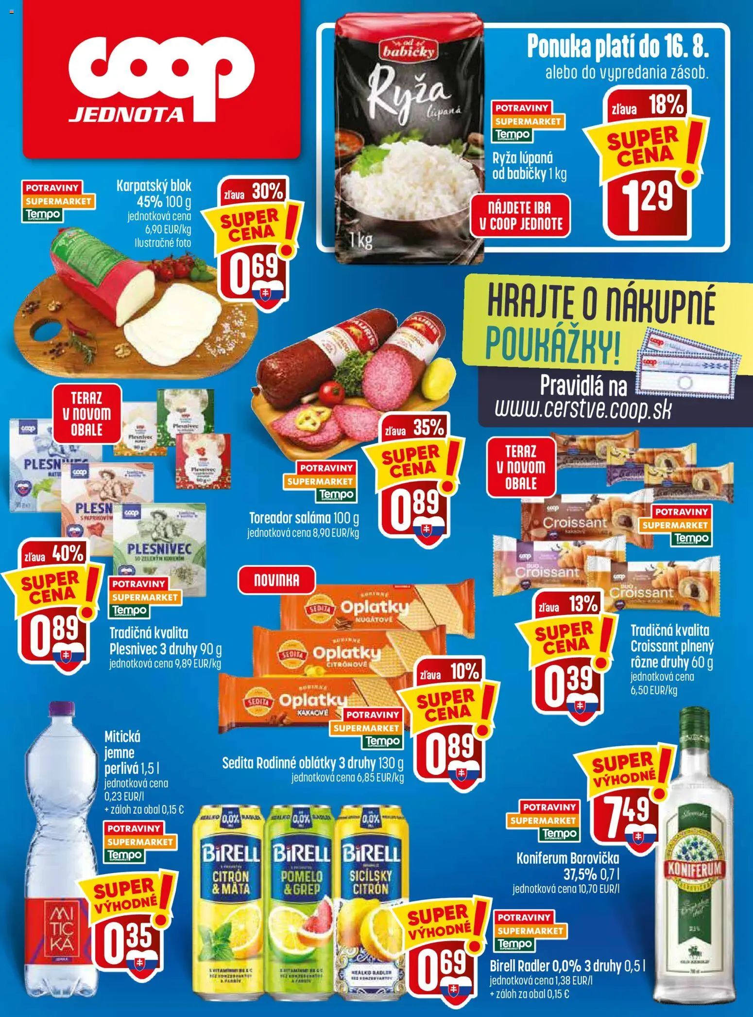 Nové COOP Jednota akcie – leták je platný od 13.08.2026 | Strana: 28 | Produkty: Croissant, Borovička, Radler, Koniferum