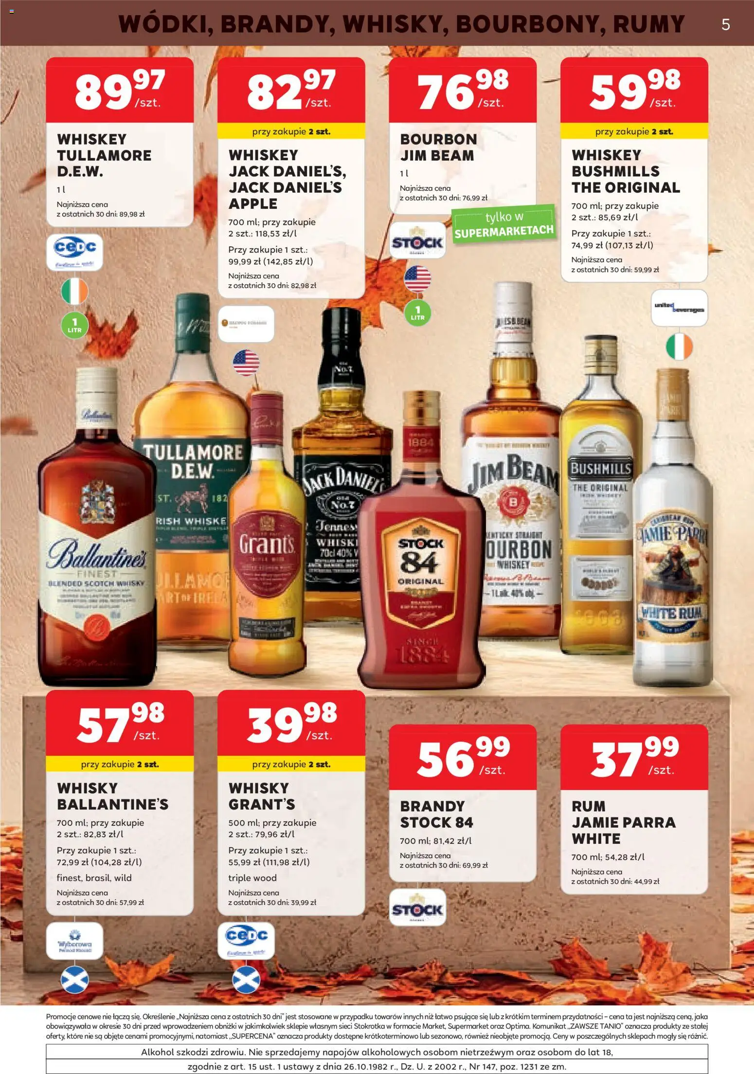 Stokrotka gazetka - Oferta alkoholowa od 03.09.2026 | Strona: 5 | Produkty: Grant's, Stokrotka, Brandy, Jack Daniel's