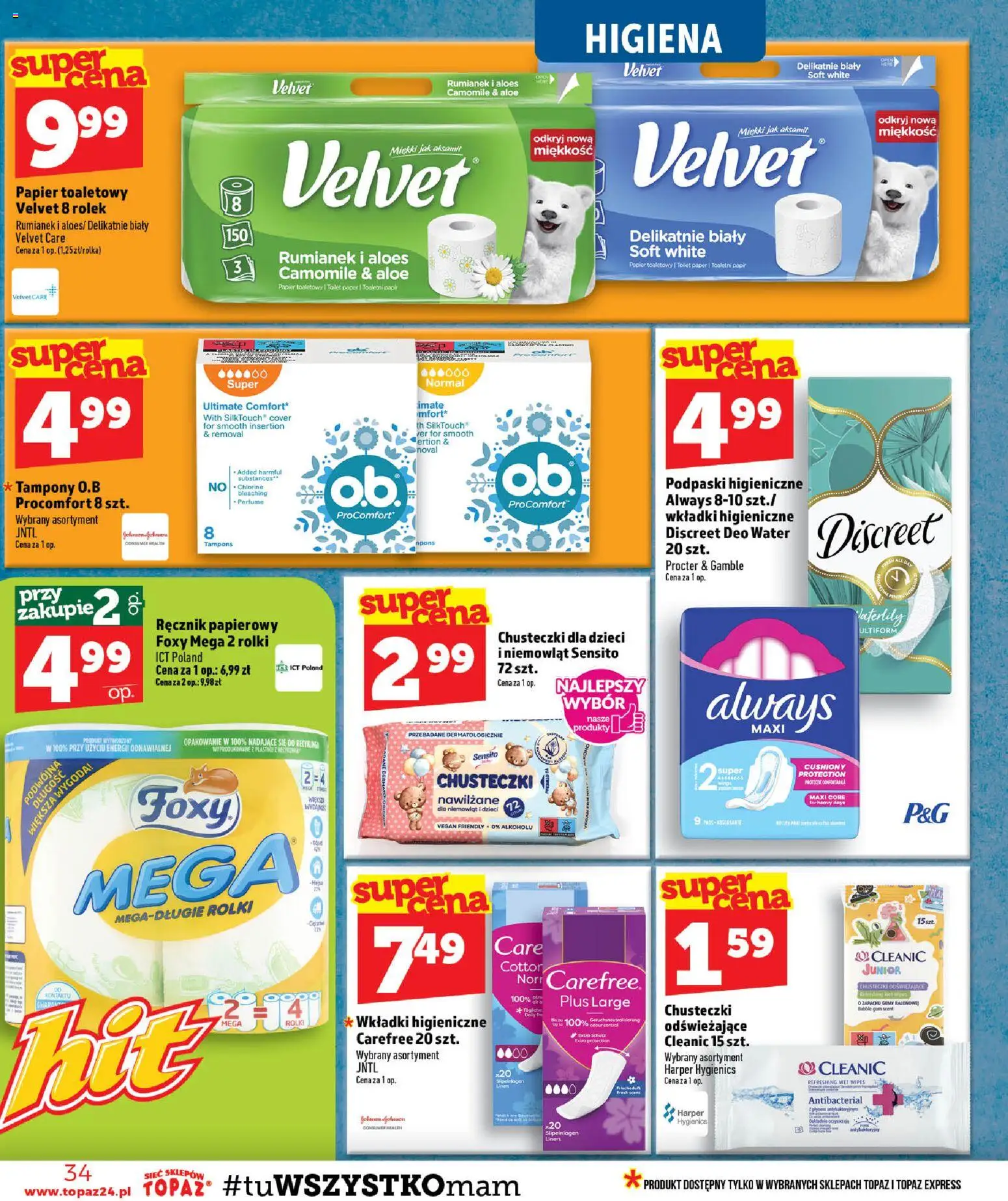 Topaz gazetka od 23.07.2026 | Strona: 34 | Produkty: Papier toaletowy, Gumy, Aloes, Ręcznik papierowy