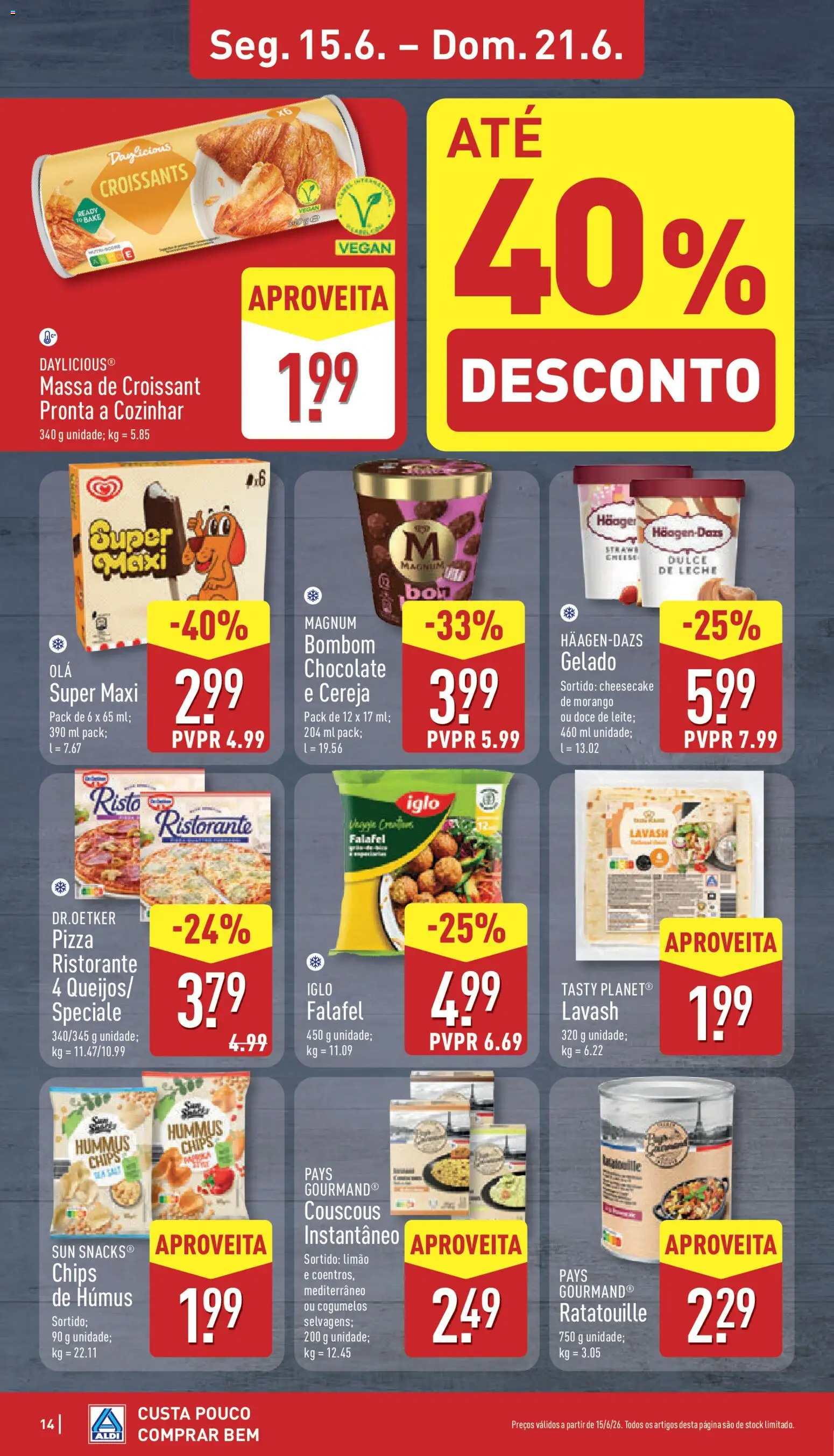 Aldi folheto │ válido de 15.06.2026 | Página: 14 | Produtos: Cereja, Gelado, Pizza, Cogumelos