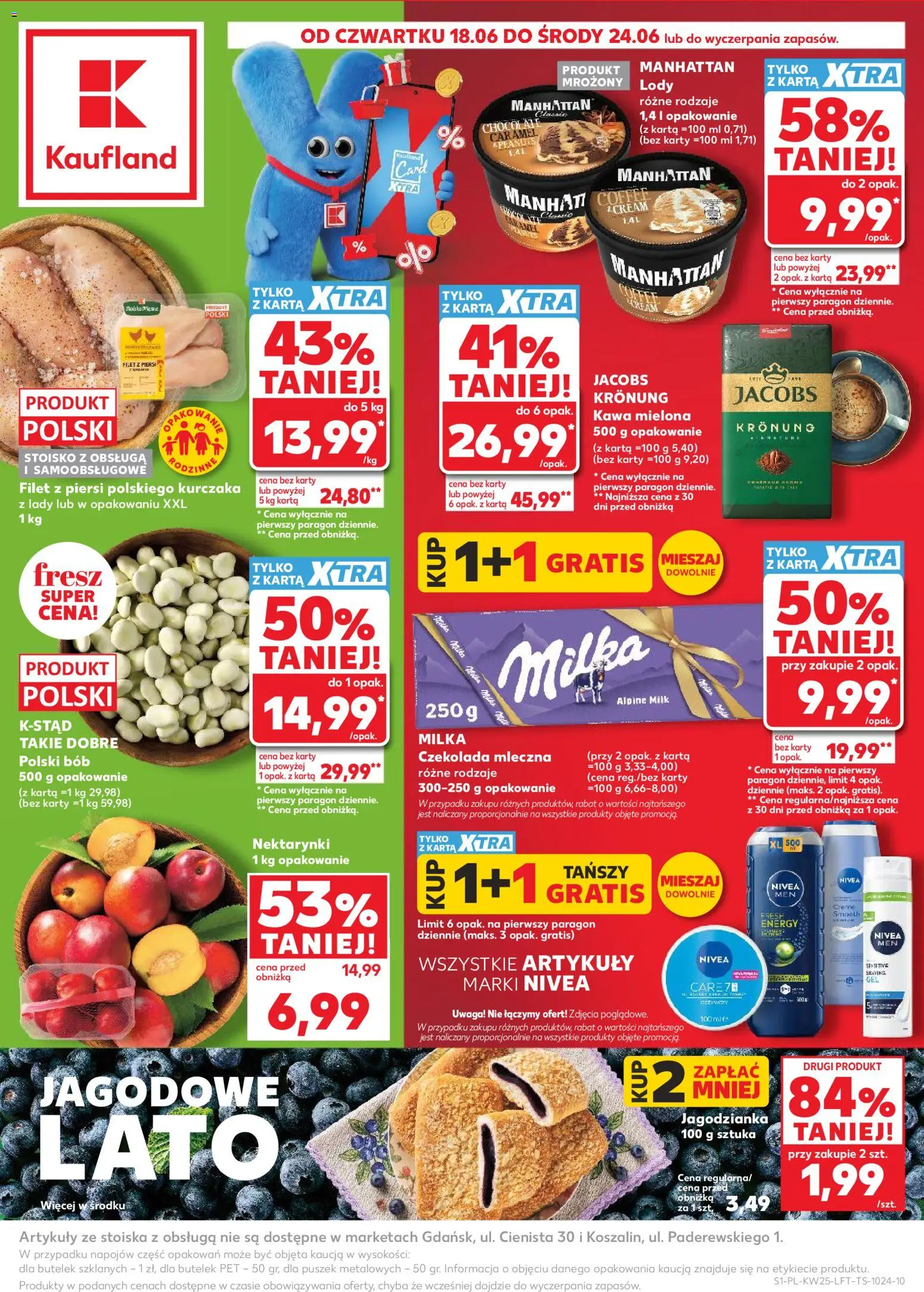 Kaufland Polsko leták od 18.06.2026 | Strana: 1 | Produkty: Milka, Jacobs, Filet, Karty