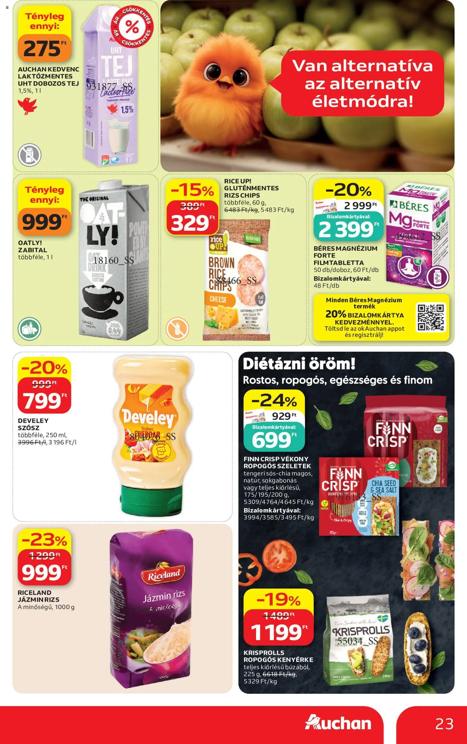 Auchan akciós ujság - amely érvényes a következő dátumtól: 2026.07.16. | Oldal: 23 | Termékek: Chips, Lé, Tej, Rizs