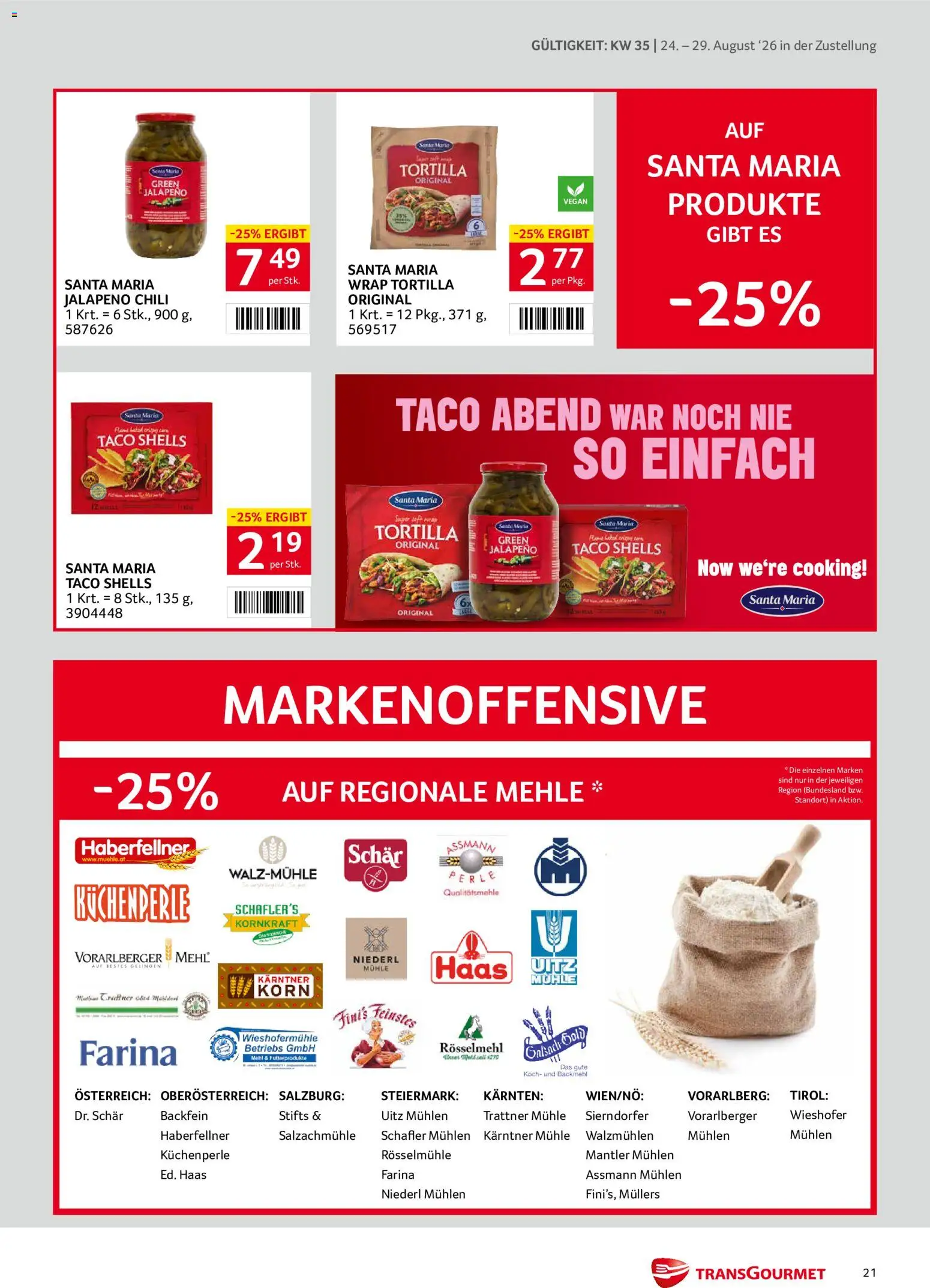 Transgourmet Zustellaktion gültig ab 24.08.2026 | Seite: 21 | Produkte: Chili, Mühle, Mehl