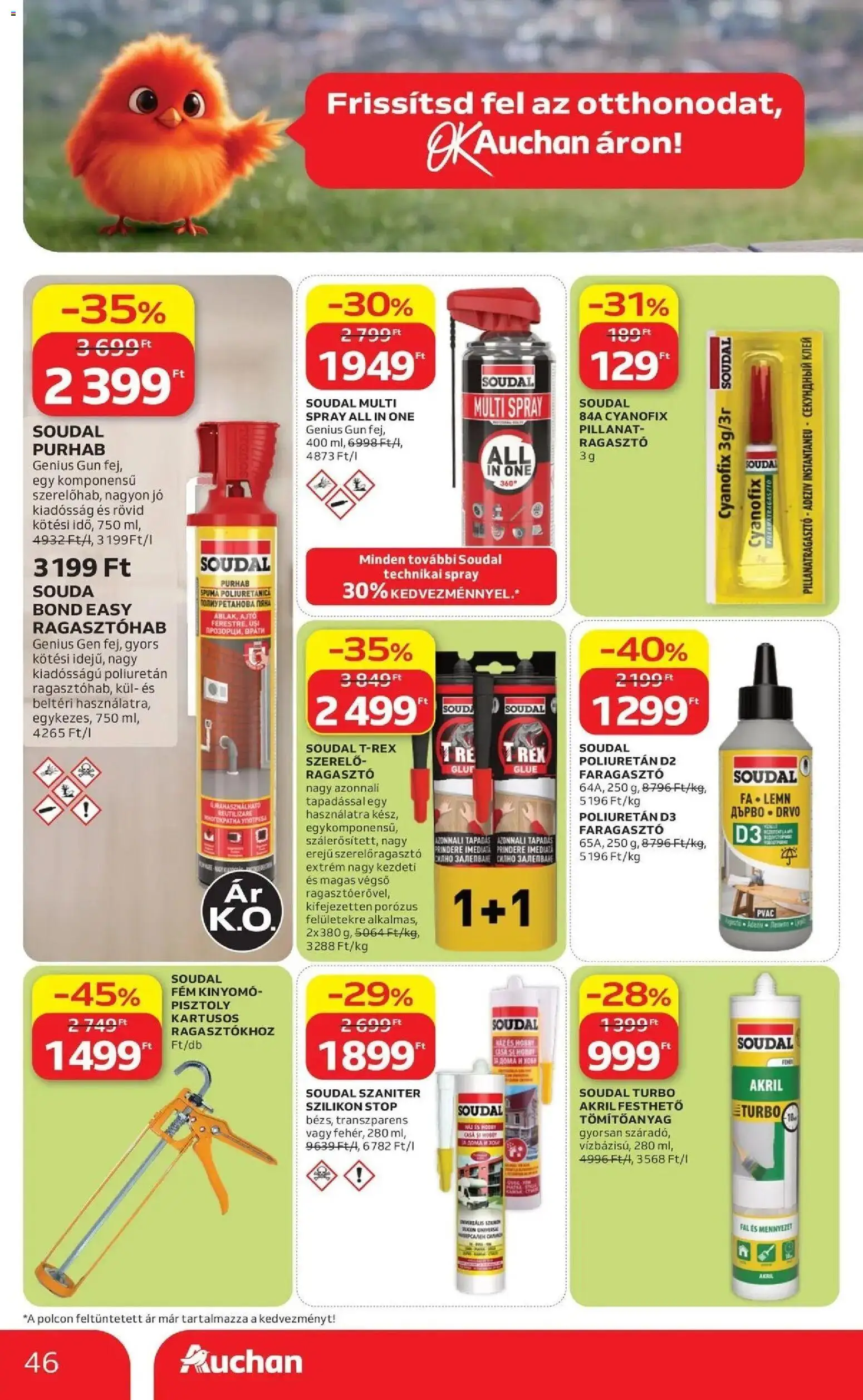 Auchan akciós újság Szolnok - 2026.09.03. -tól/töl > akció, lapozható szórólap 🛍️ | Oldal: 46 | Termékek: Ragasztó, Ajtó, Szilikon